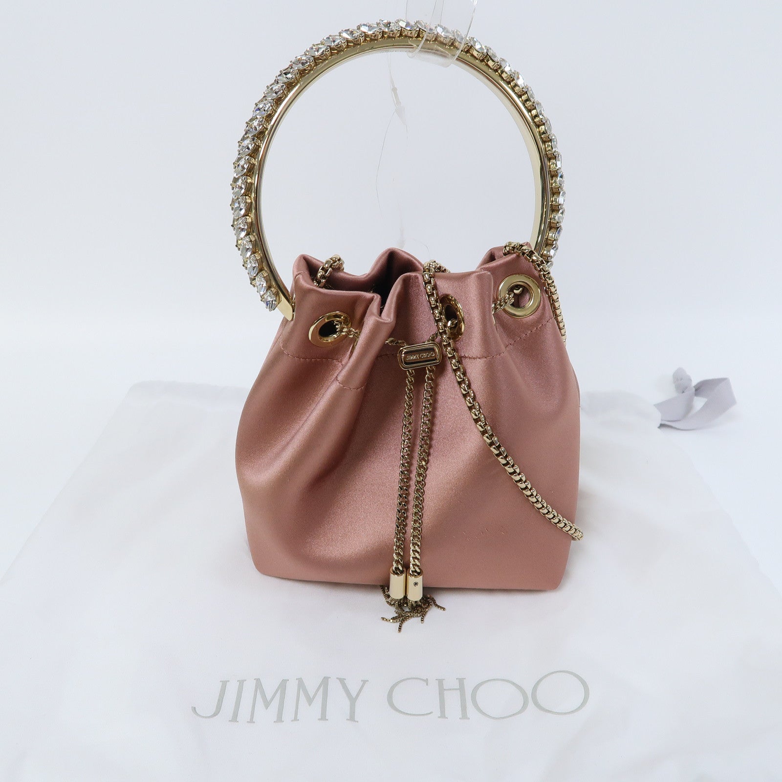 JIMMY CHOO 緞布2 Way Shoulder金扣手挽肩背兩用袋粉紅色
