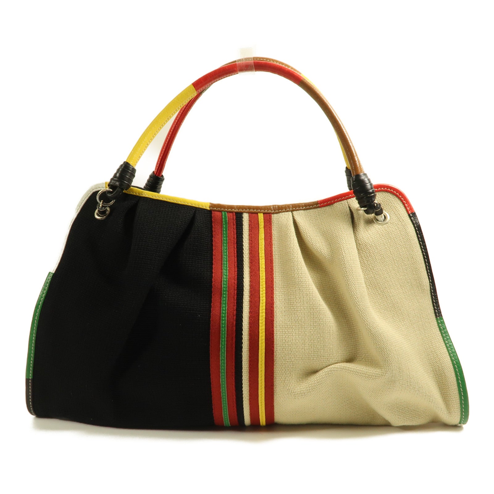 BOTTEGA VENETA 帆布Tote Bag銀扣手挽袋黑色/米色