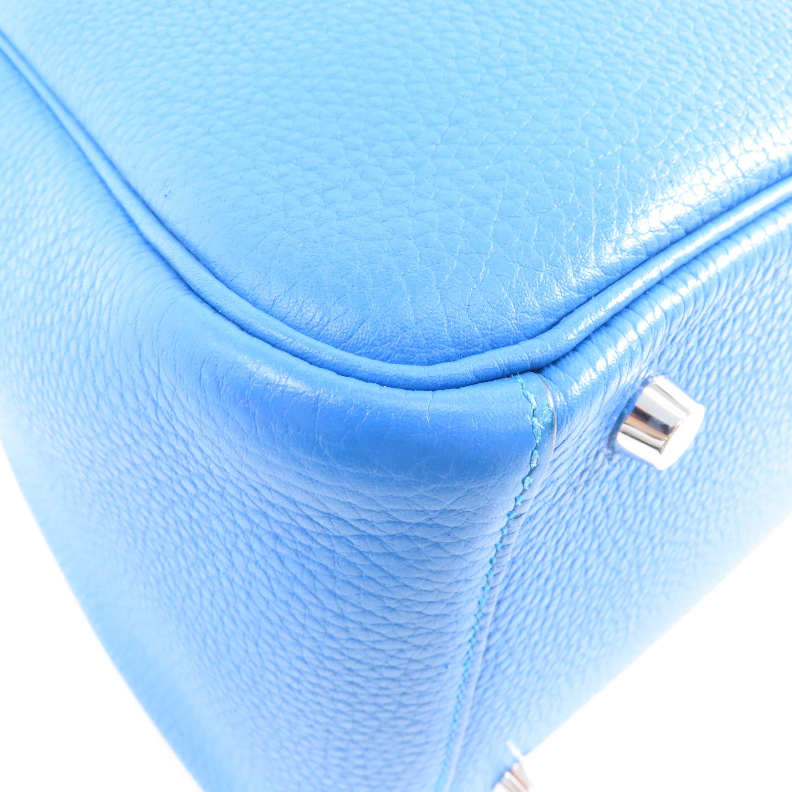 HERMES 【激減優惠】Clemence皮革Lindy 30銀扣手挽肩背兩用袋Blue Zanzibar/藍色