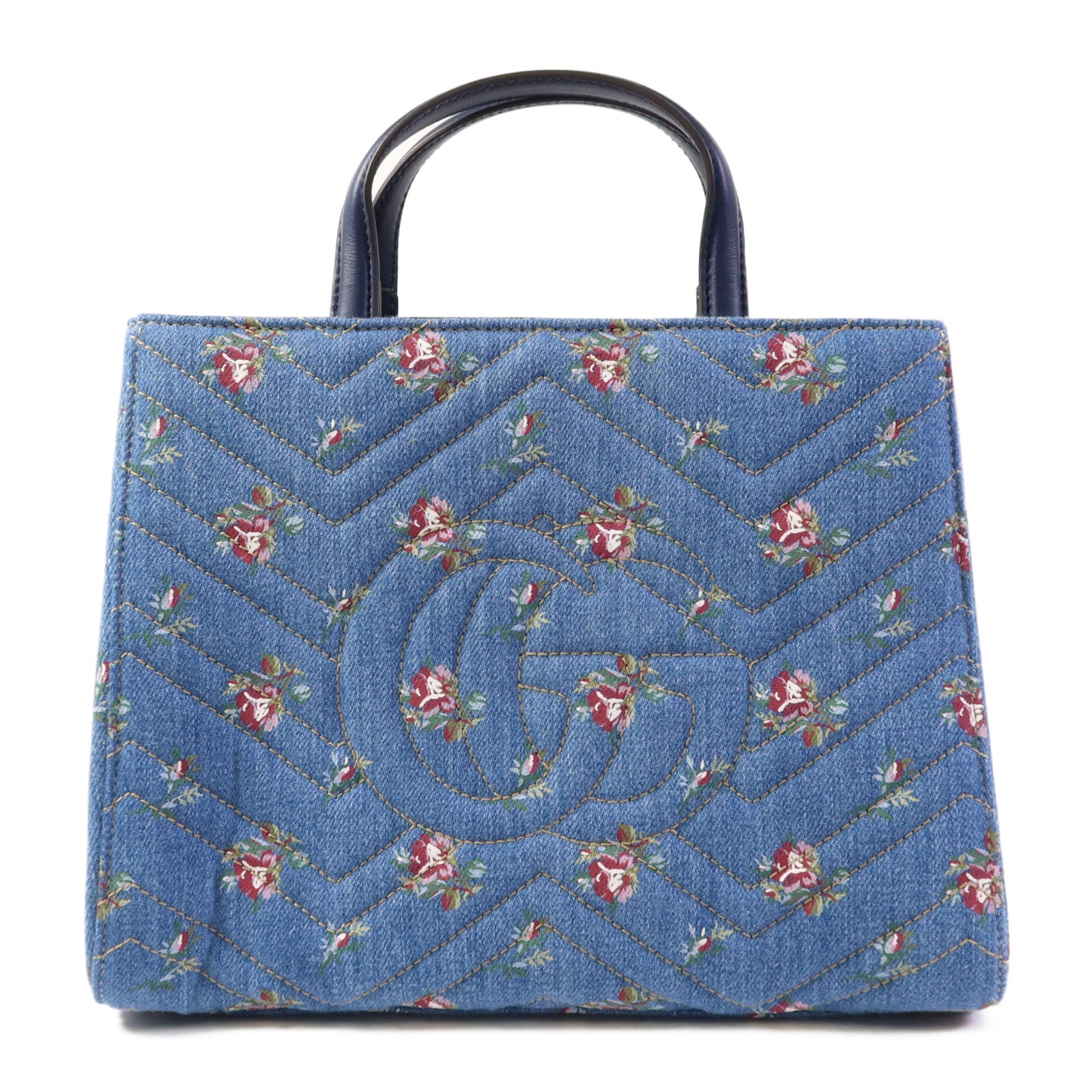 GUCCI 牛仔布Marmont Matelasse金扣手挽肩背兩用袋