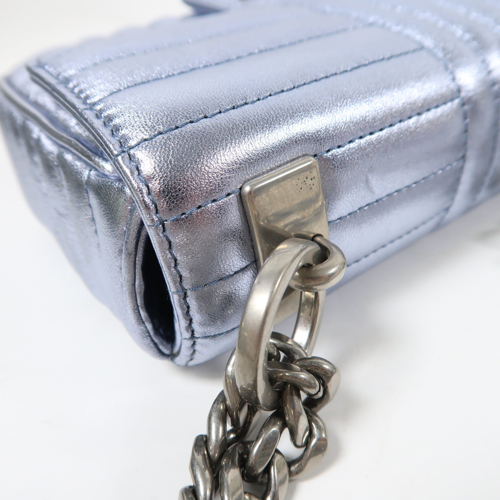 PRADA 羊皮皮革Chain Shoulder銀扣鏈帶肩背袋