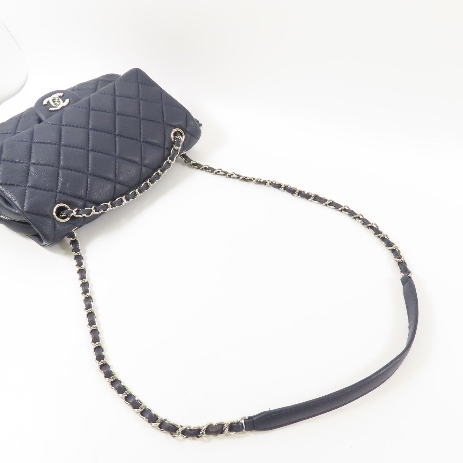 CHANEL 牛皮皮革Chain Shoulder銀扣鏈帶肩背袋