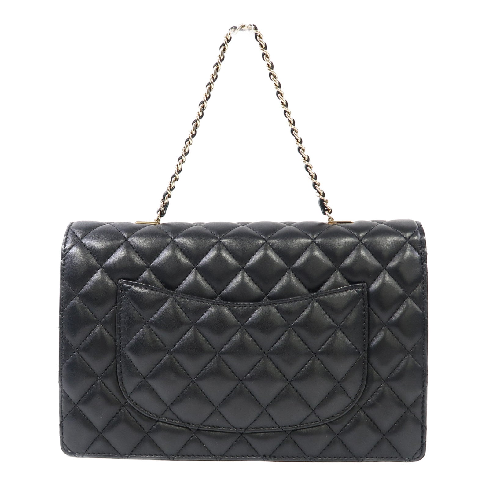 CHANEL 菱格羊皮皮革Shoulder Bag金扣手挽肩背兩用袋黑色