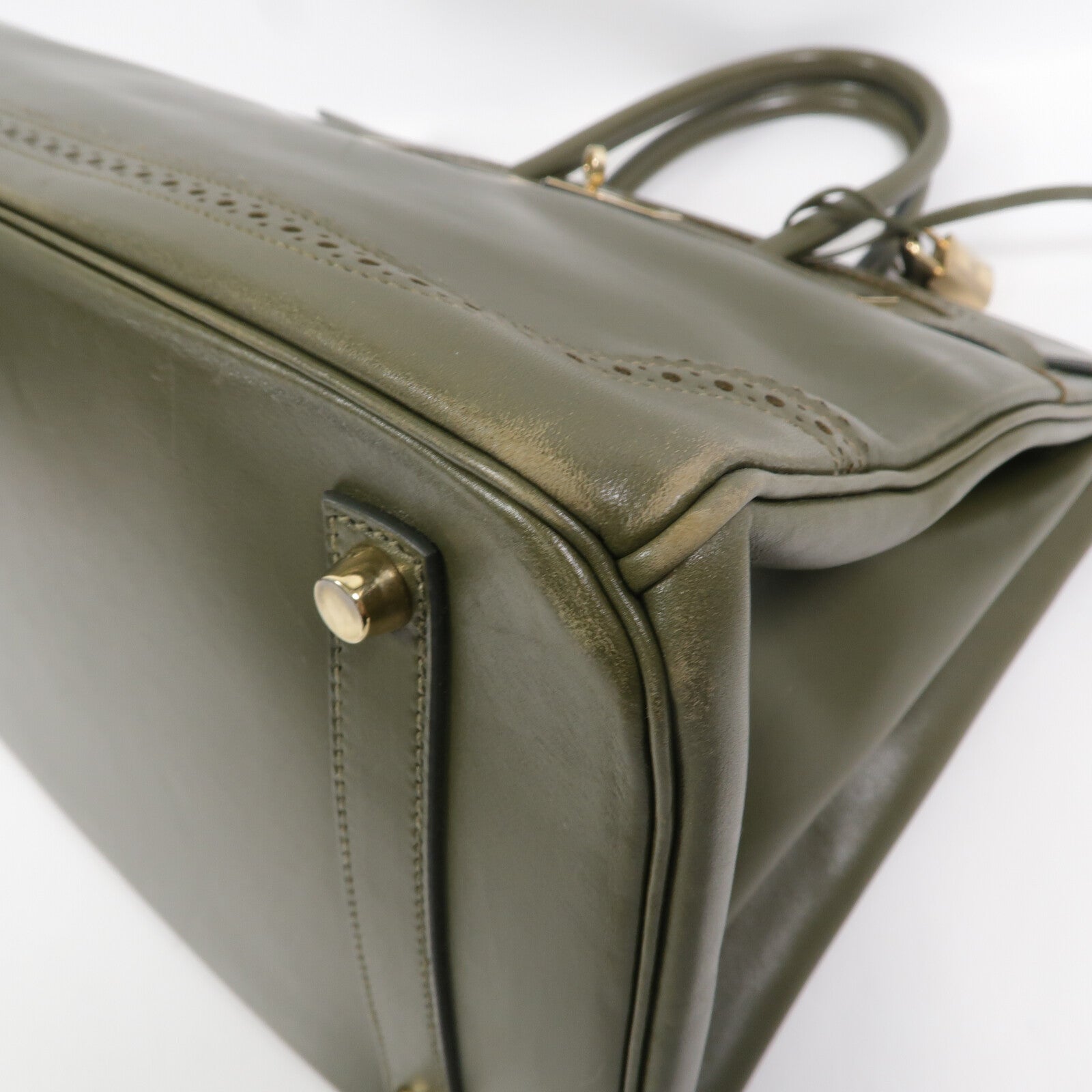 HERMES Tadelakt皮革Birkin 35 Ghillies手挽袋Vert Veronese