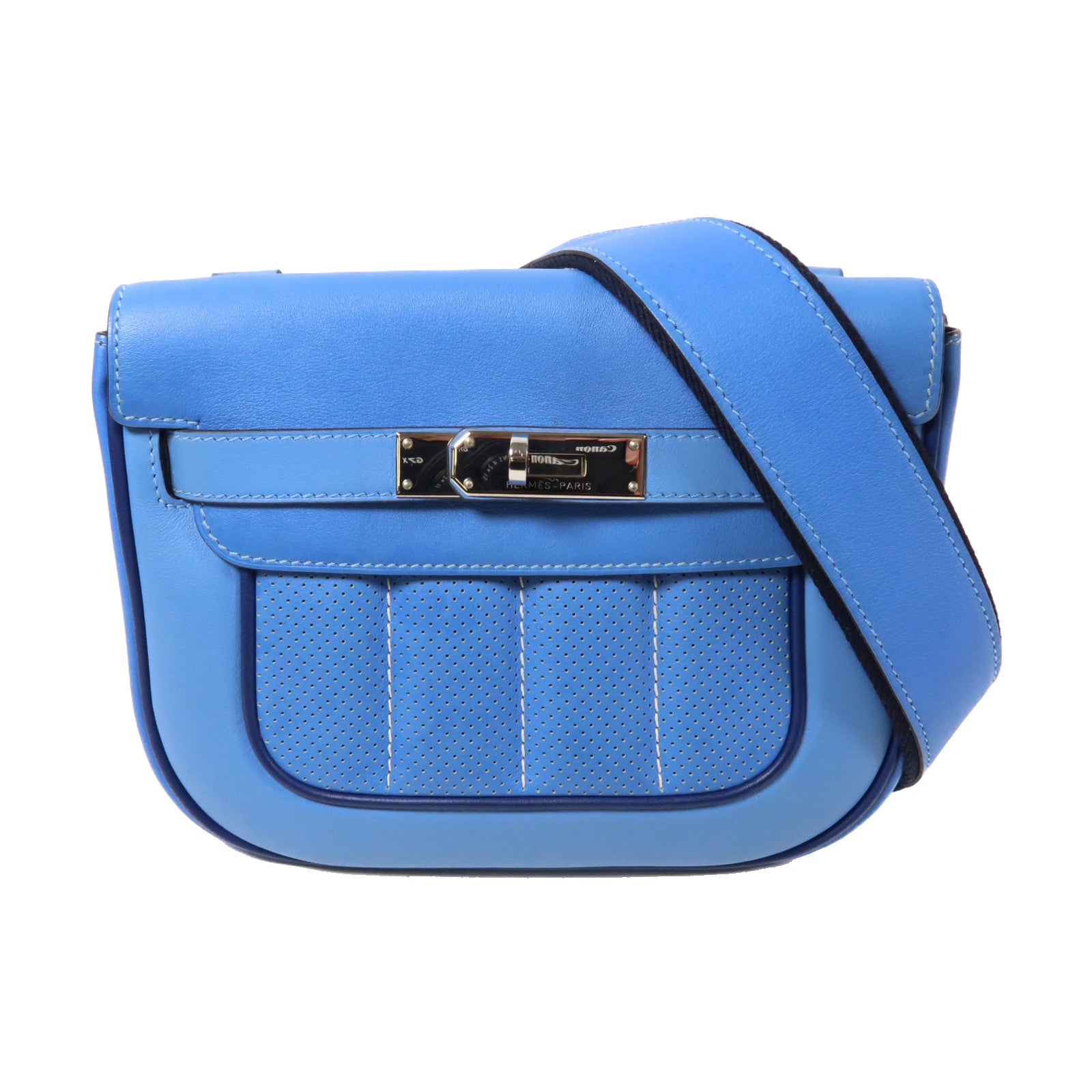 HERMES Swift皮革Mini Berline銀扣肩背袋藍色