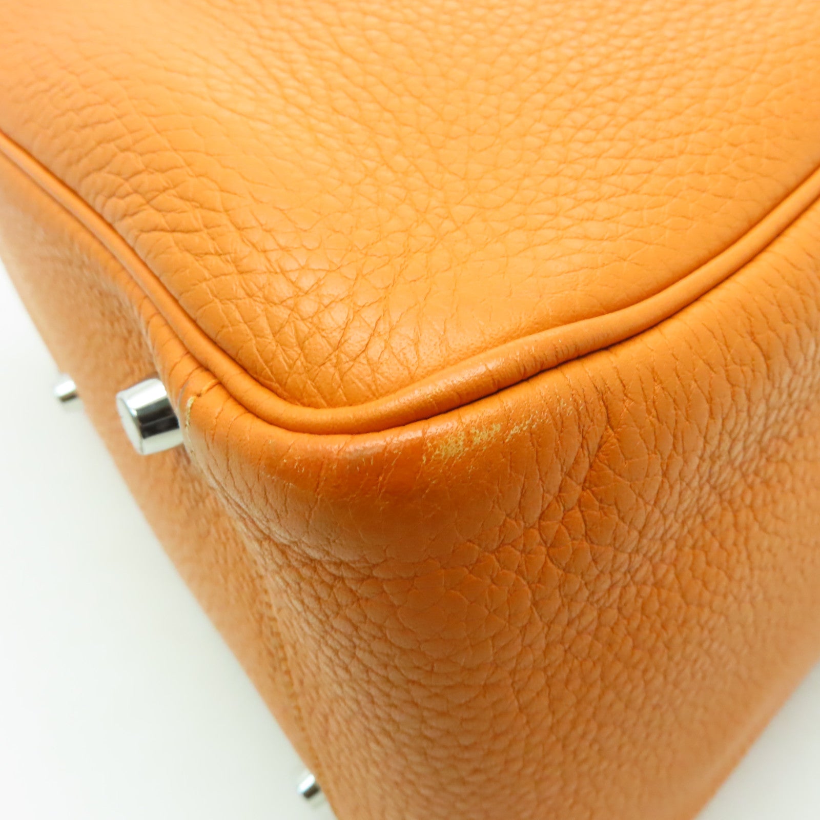 HERMES 【激減優惠】Clemence皮革Lindy 34銀扣手挽肩背兩用袋橙色