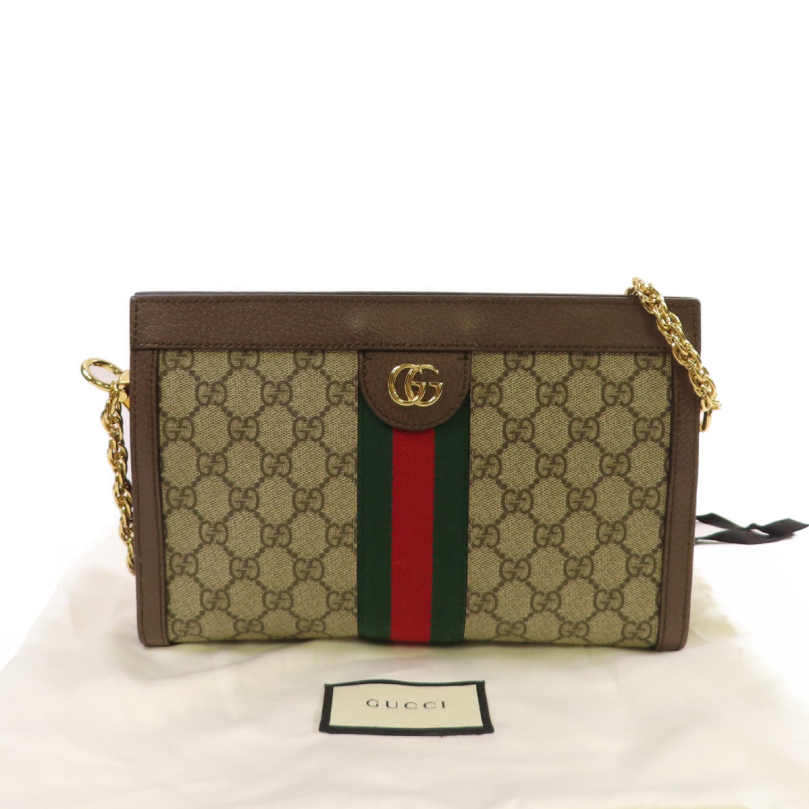 GUCCI 塗層帆布Ophidia GG Small Shoulder Bag金扣鏈帶肩背袋啡色