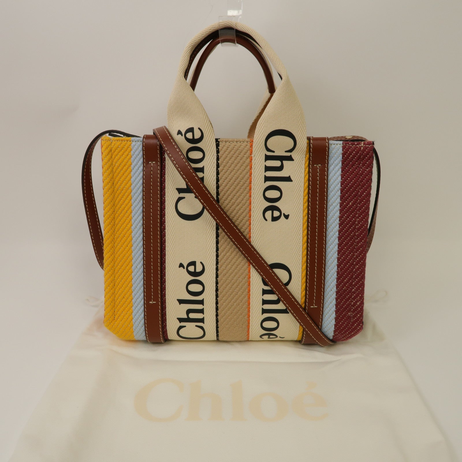 Chloe 帆布Woody Small金扣手挽肩背兩用袋啡色/彩色