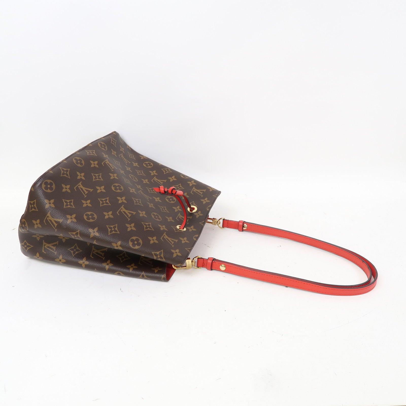 LOUIS VUITTON Monogram Neo Noe MM金扣肩背袋啡色/紅色