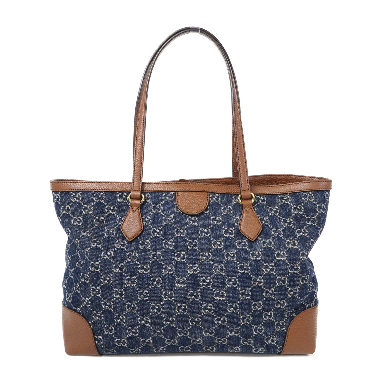 GUCCI 【激減優惠】牛仔布/皮革Tote Bag金扣肩背袋藍色