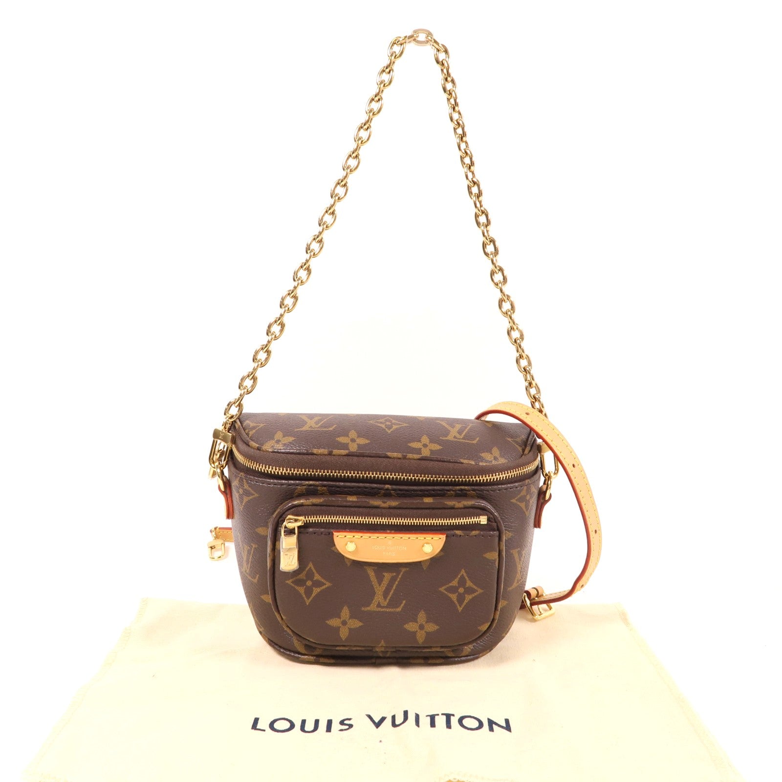 LOUIS VUITTON Monogram Mini Bumbag金扣手挽肩背兩用袋棕色