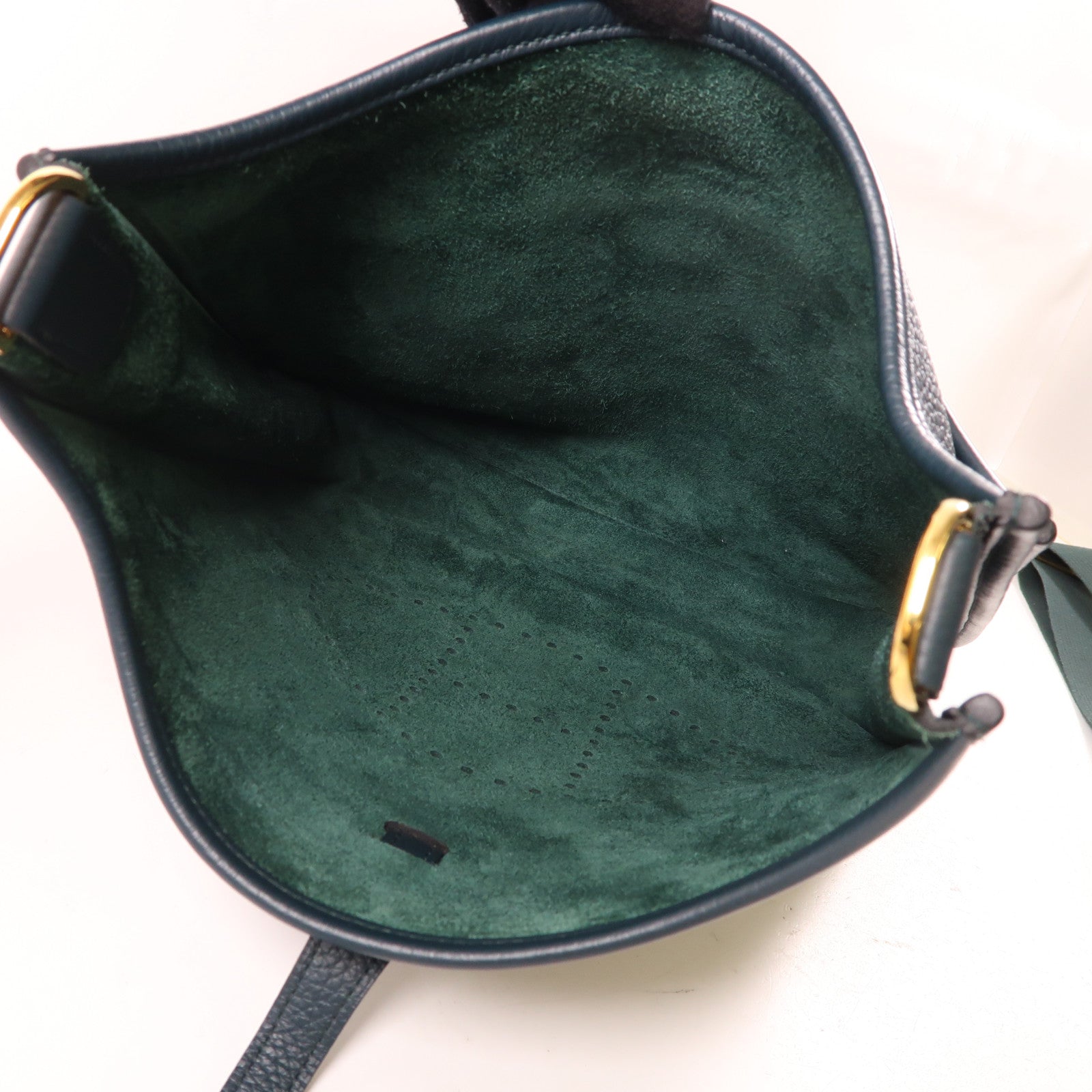 HERMES Clemence皮革Evelyne PM金扣肩背袋vert cypress墨綠色
