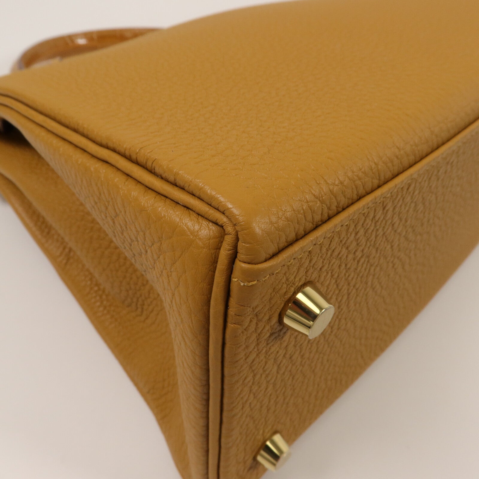 HERMES Togo/Crocodile皮革Kelly 28 Touch手挽肩背兩用袋Tabac Camel