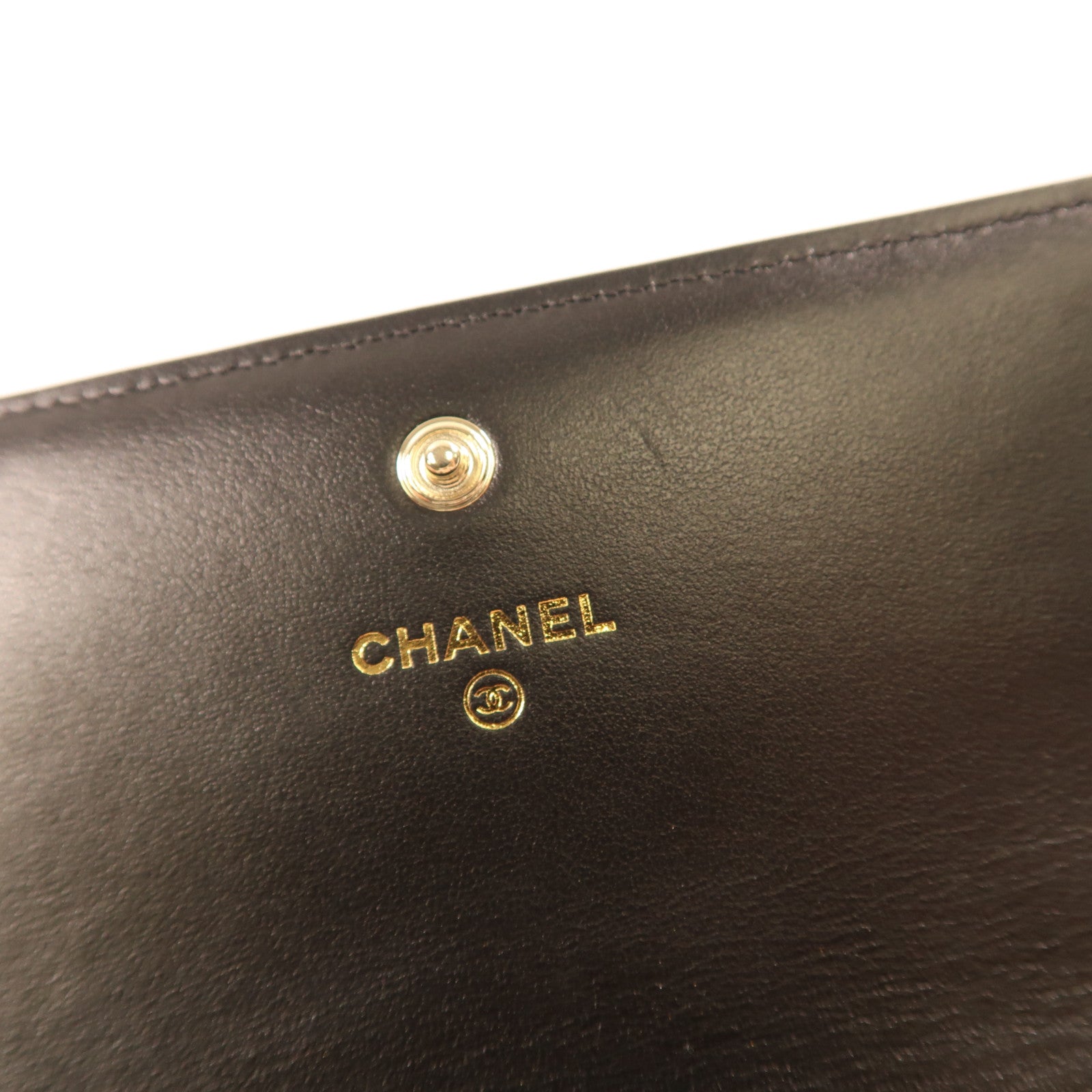 CHANEL 牛皮皮革Wallet金扣長錢包黑色