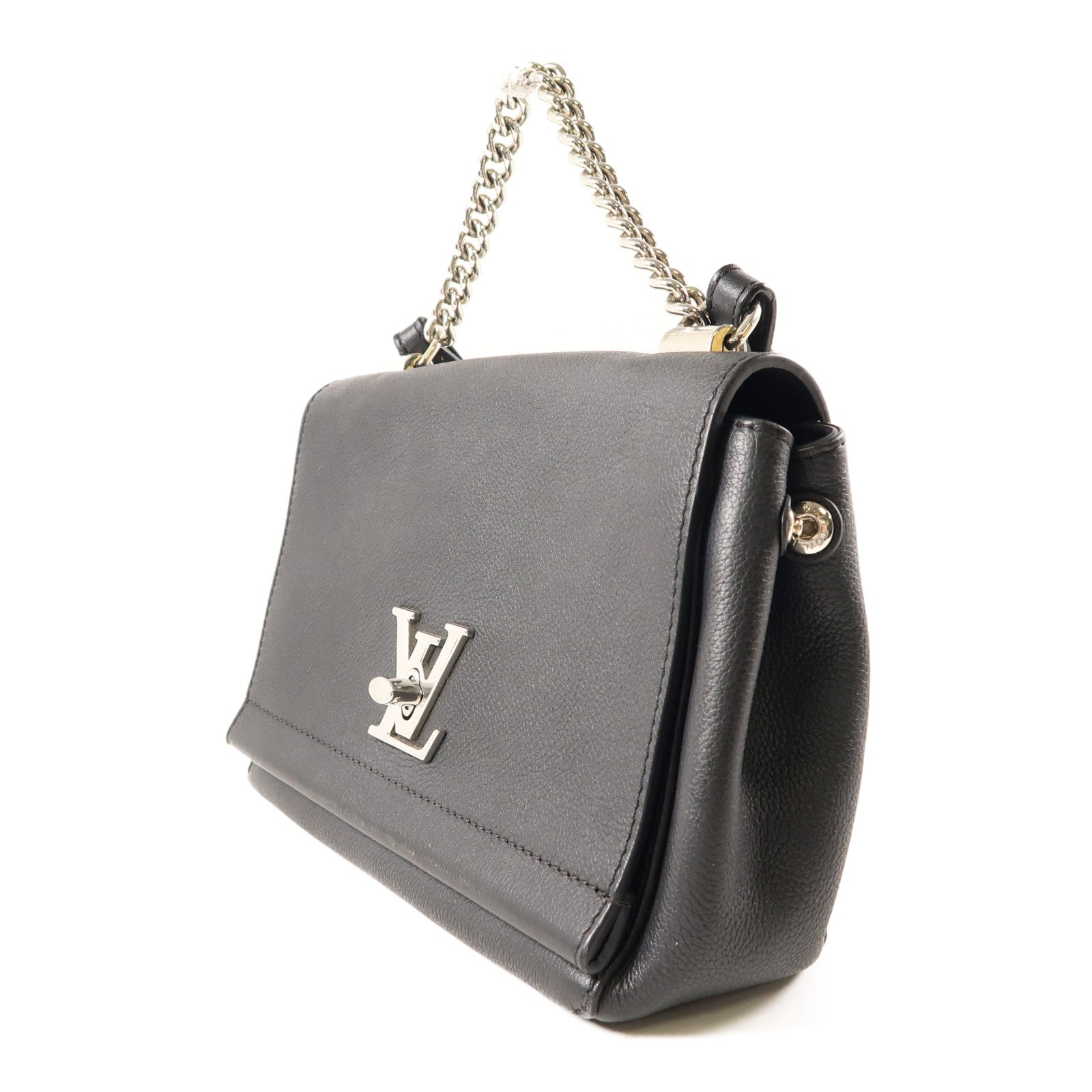 LOUIS VUITTON 牛皮皮革Lockme II BB銀扣手挽肩背兩用袋黑色