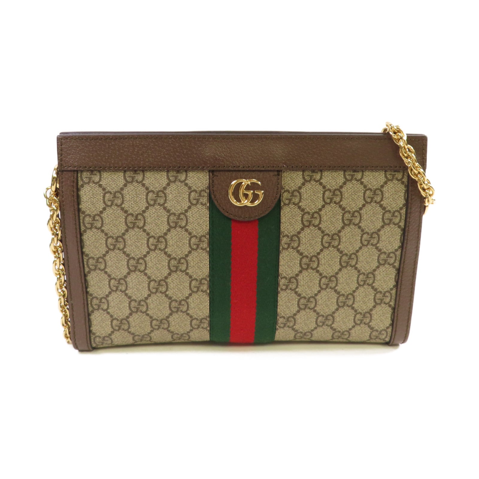 GUCCI 塗層帆布Ophidia GG Small Shoulder Bag金扣鏈帶肩背袋啡色