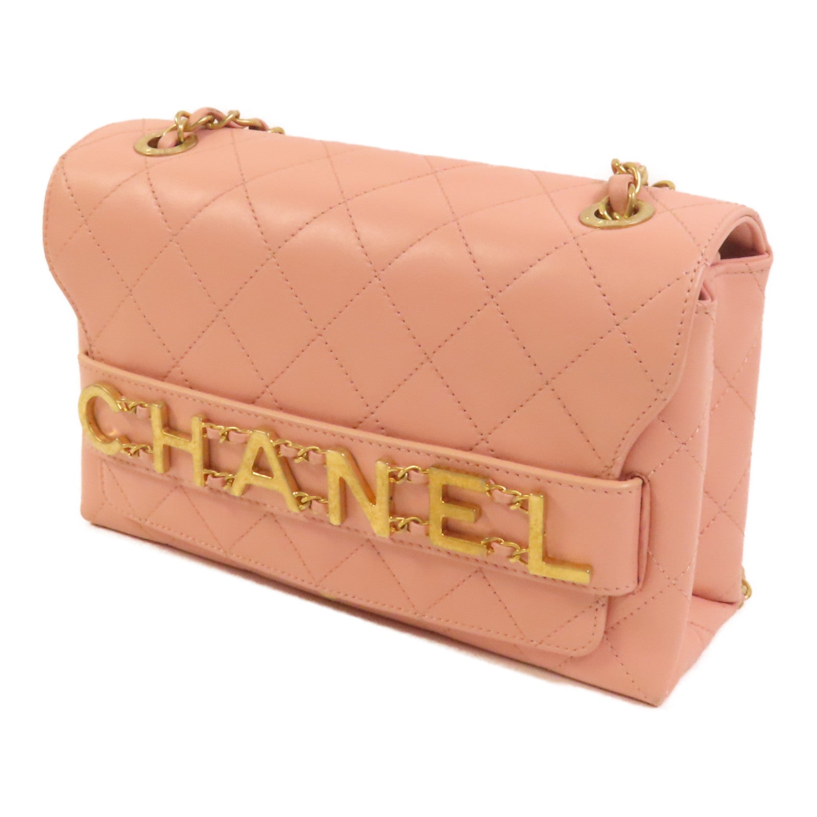 CHANEL 皮革Shoulder Bag金扣鏈帶肩背袋