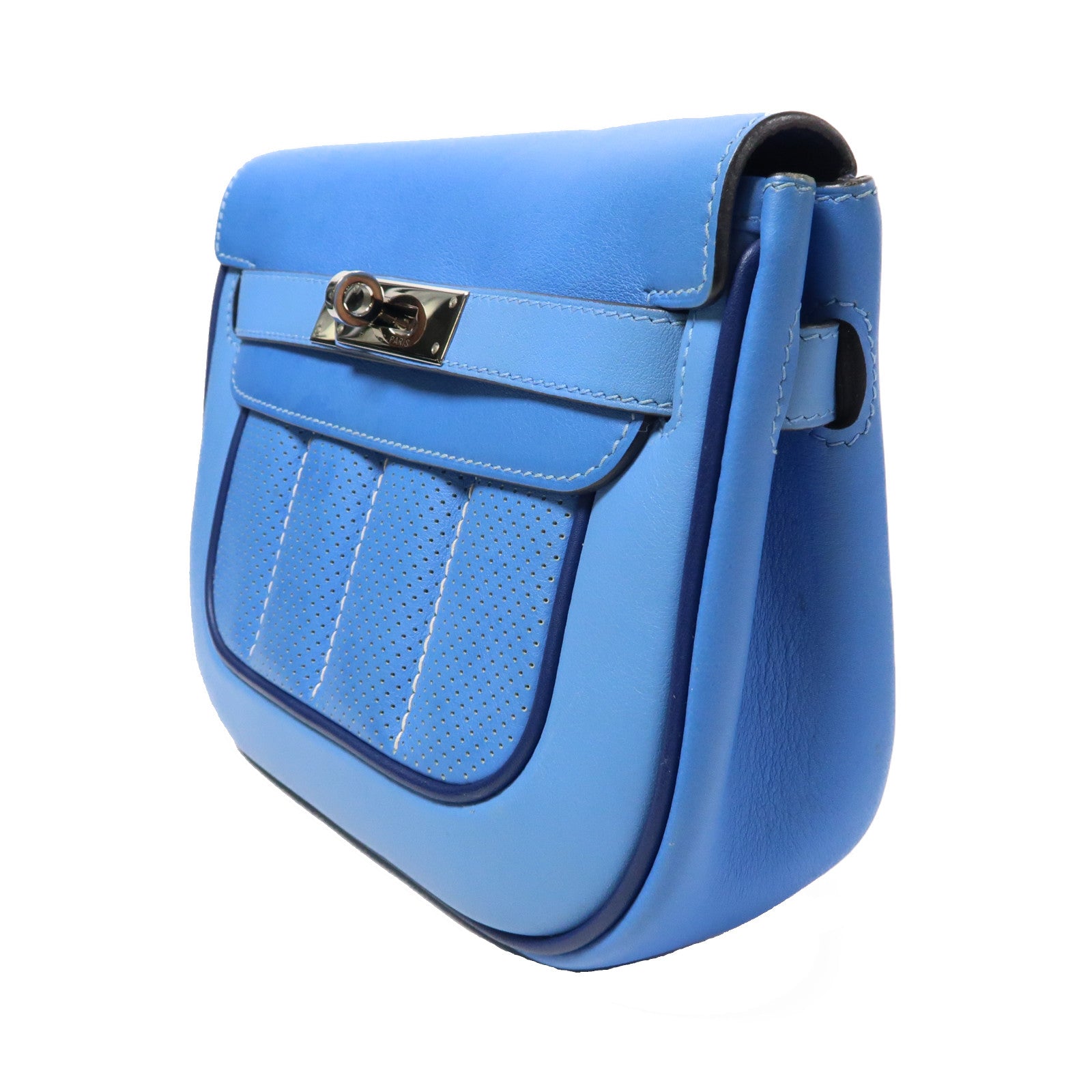 HERMES Swift皮革Mini Berline銀扣肩背袋藍色