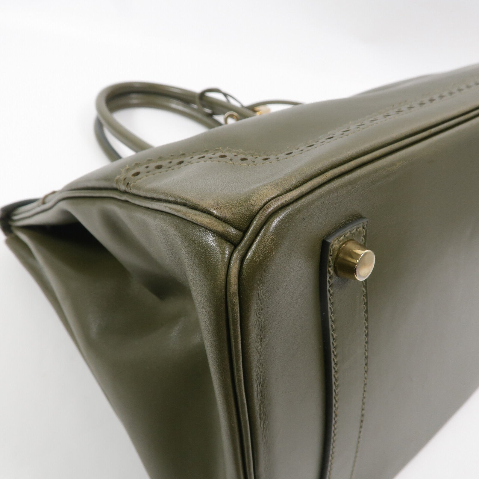 HERMES Tadelakt皮革Birkin 35 Ghillies手挽袋Vert Veronese