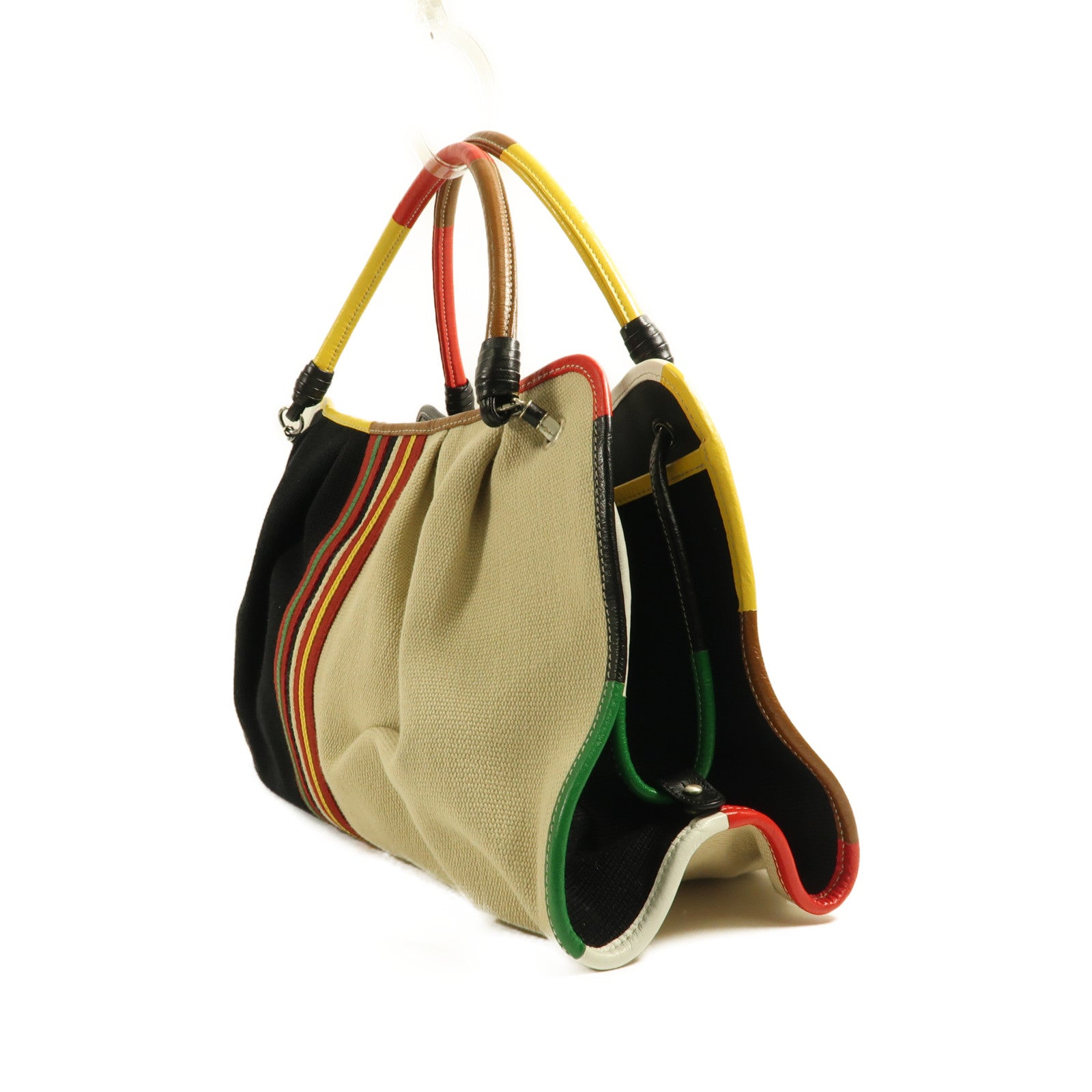 BOTTEGA VENETA 帆布Tote Bag銀扣手挽袋黑色/米色