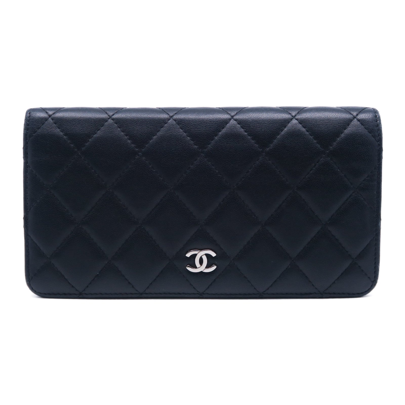 CHANEL **【激減優惠】菱格羊皮皮革Wallet銀扣長錢包黑色