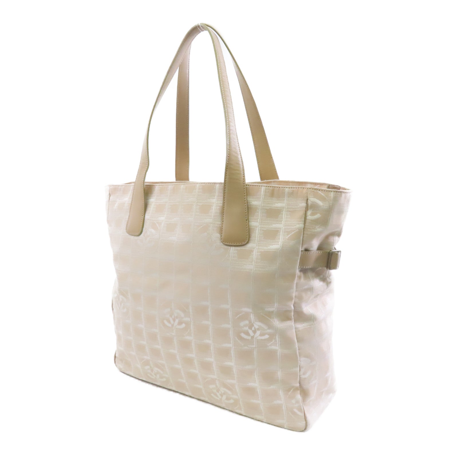 CHANEL 尼龍New Travel Line Tote銀扣肩背袋米色