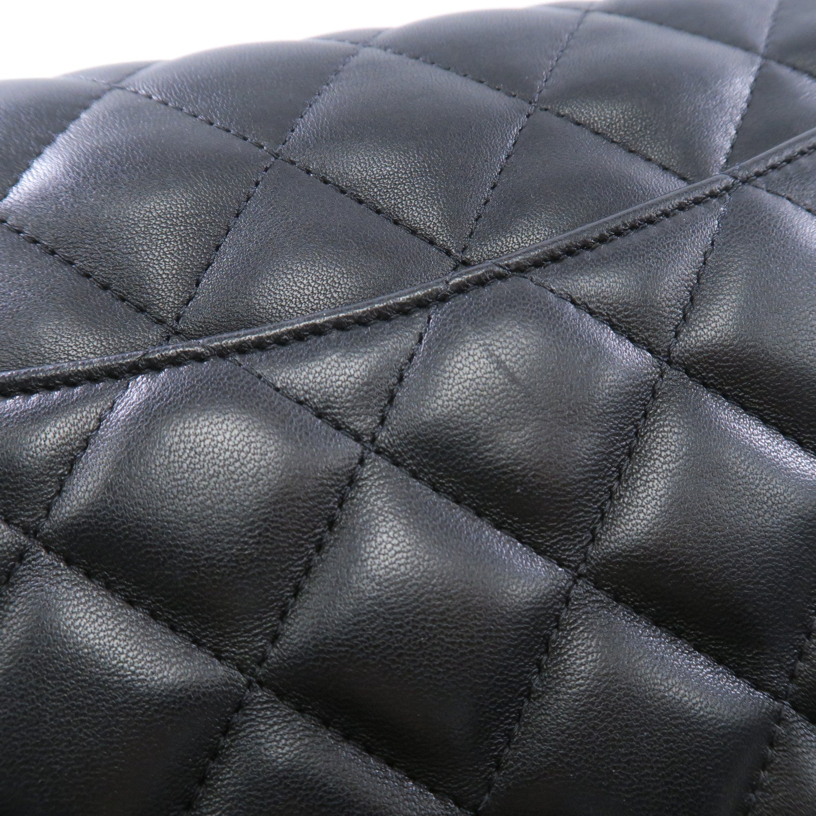 CHANEL 羊皮皮革Large Classic銀扣鏈帶肩背袋黑色