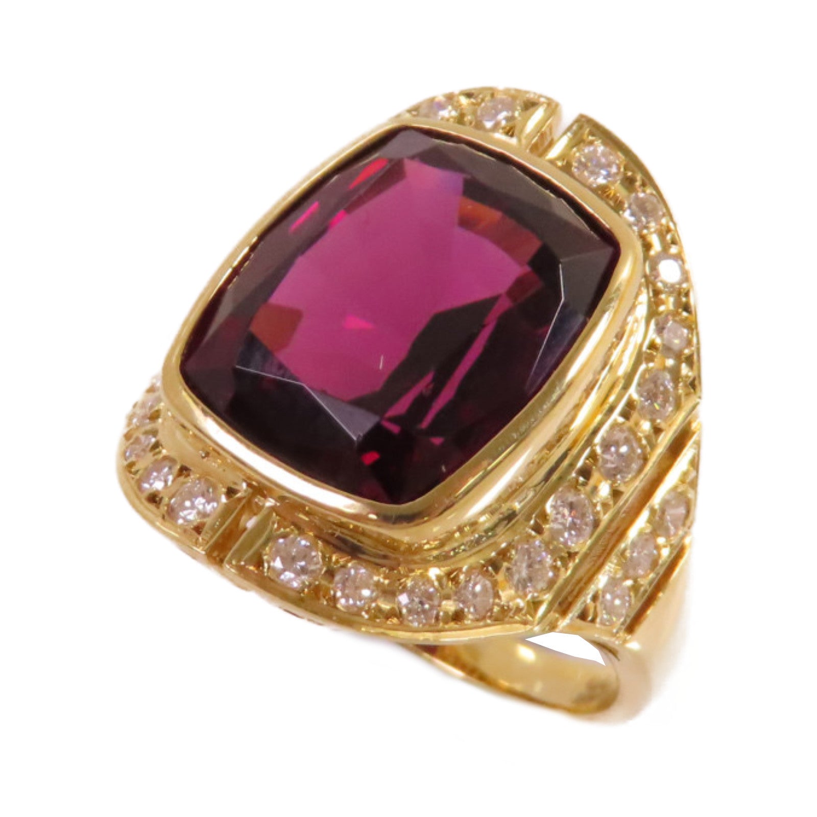JEWELRY 18K黃金/11.2ct石榴石/0.51ct鑽石Garnet Ring戒指US#5