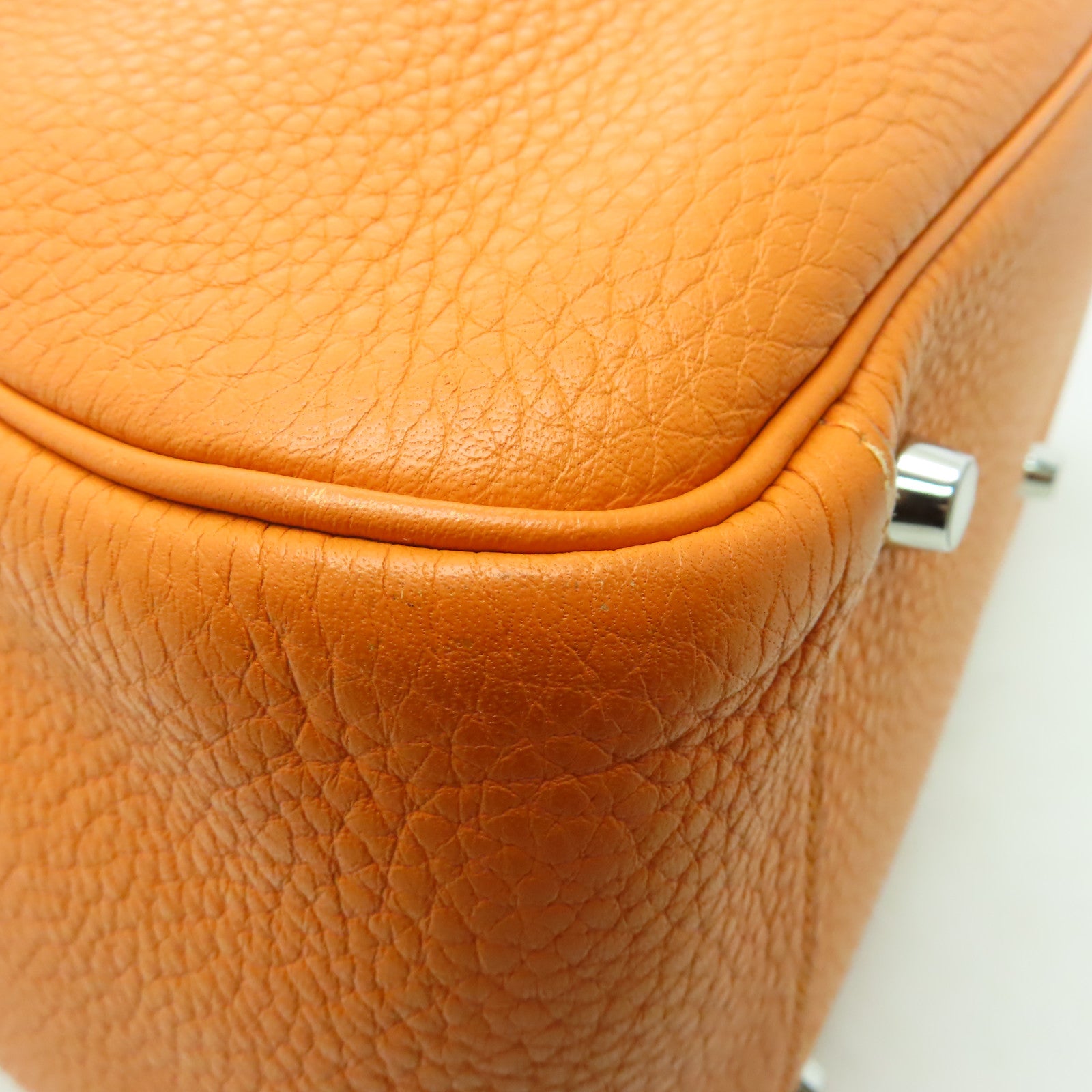 HERMES 【激減優惠】Clemence皮革Lindy 34銀扣手挽肩背兩用袋橙色
