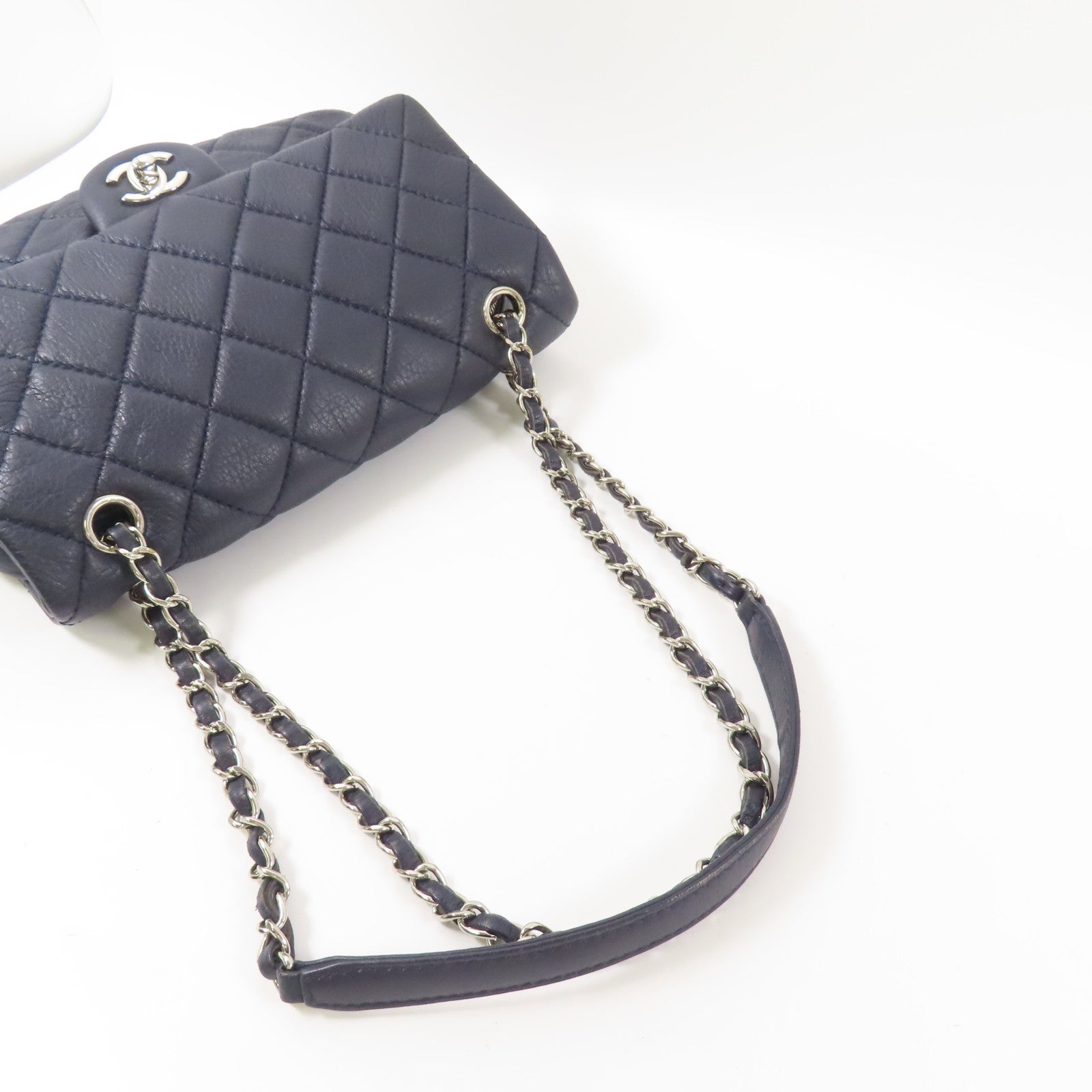CHANEL 牛皮皮革Chain Shoulder銀扣鏈帶肩背袋