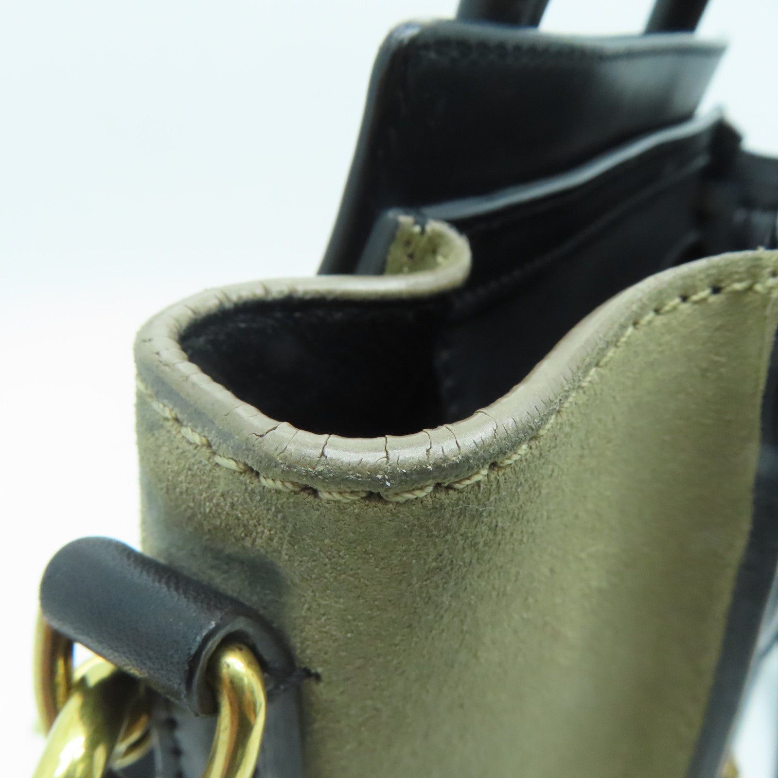 CELINE 牛皮皮革/帆布Nano Luggage 2 Way Shoulder 金扣手挽肩背两用袋黑色