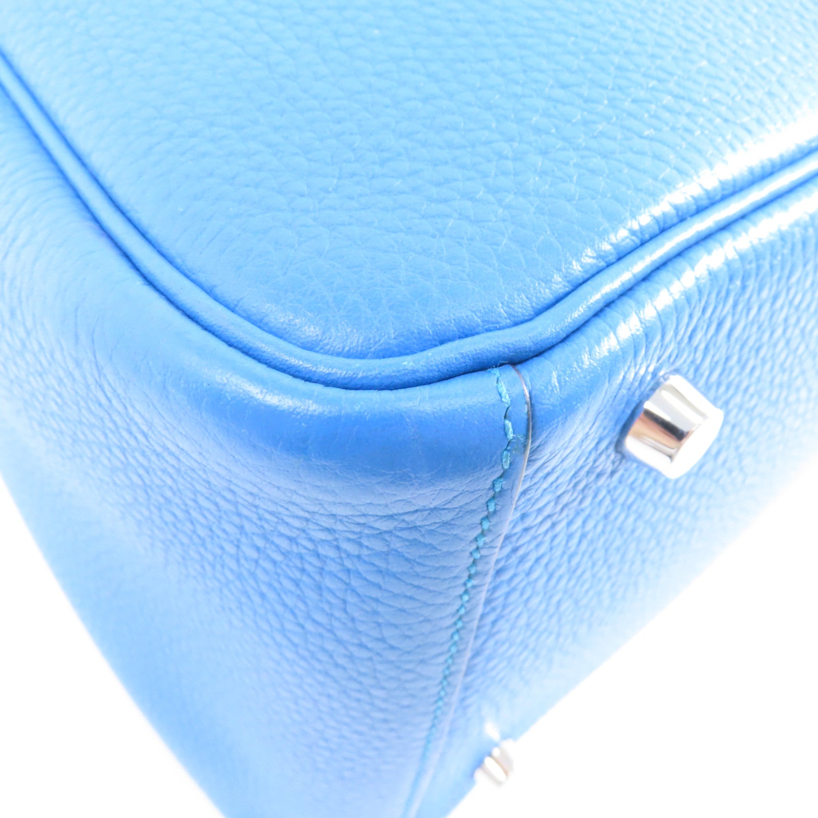 HERMES 【激減優惠】Clemence皮革Lindy 30銀扣手挽肩背兩用袋Blue Zanzibar/藍色