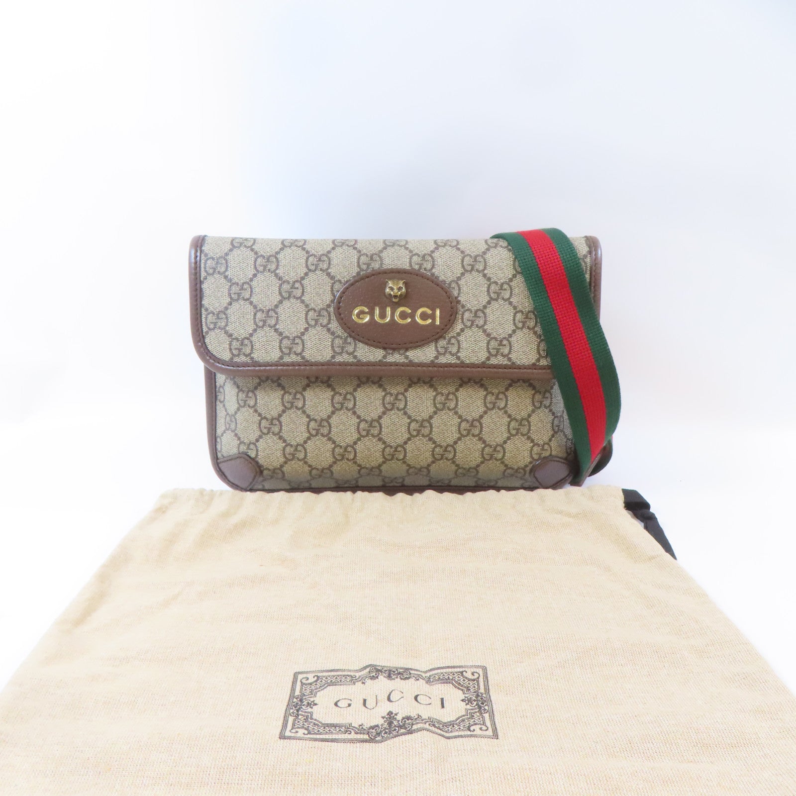 GUCCI 塗層帆布Waist Bag金扣腰包啡色
