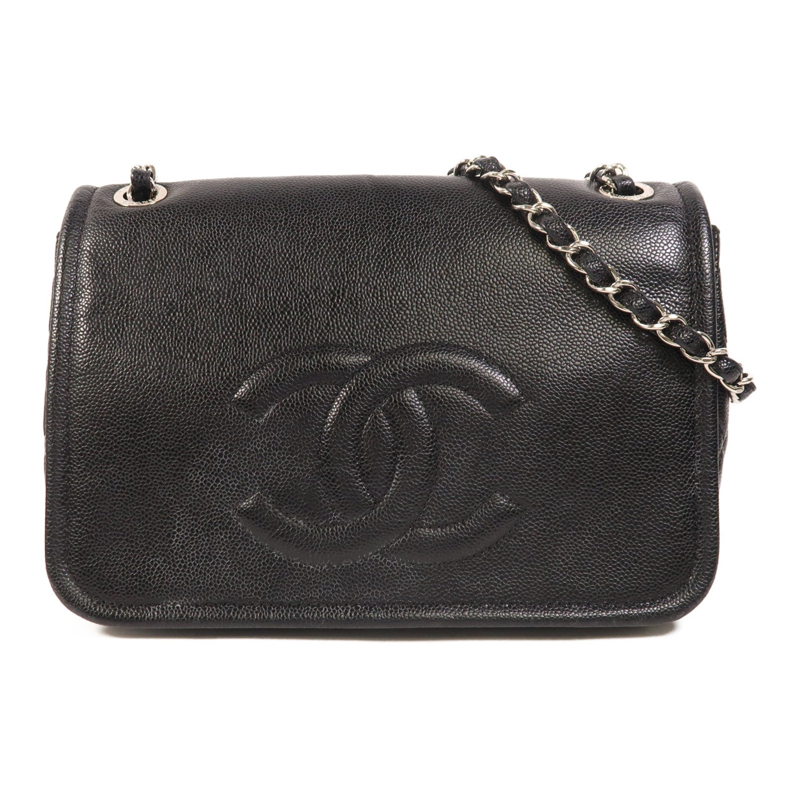 CHANEL 牛皮皮革Chain Shoulder銀扣鏈帶肩背袋