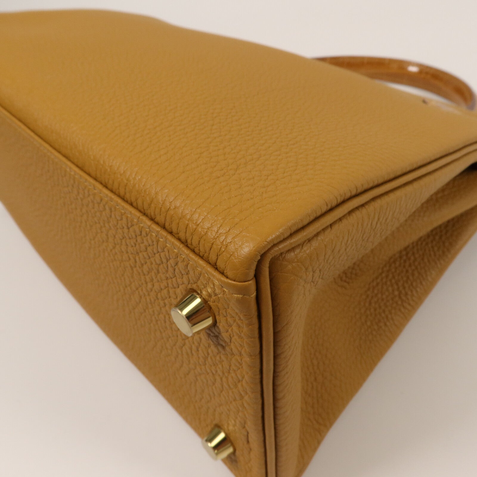 HERMES Togo/Crocodile皮革Kelly 28 Touch手挽肩背兩用袋Tabac Camel