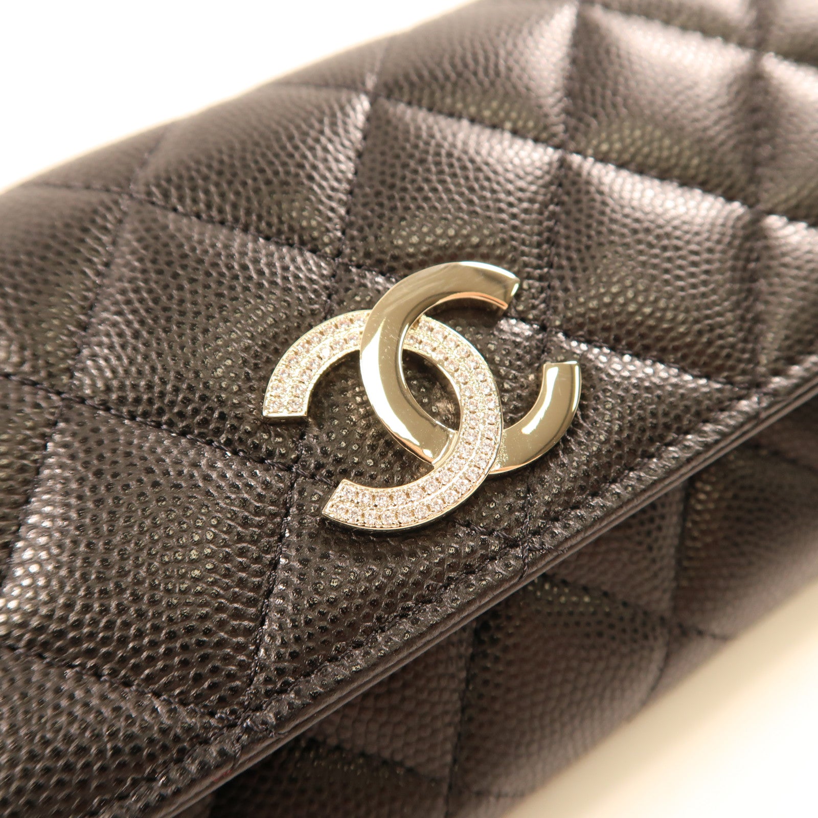 CHANEL 牛皮皮革Wallet金扣長錢包黑色
