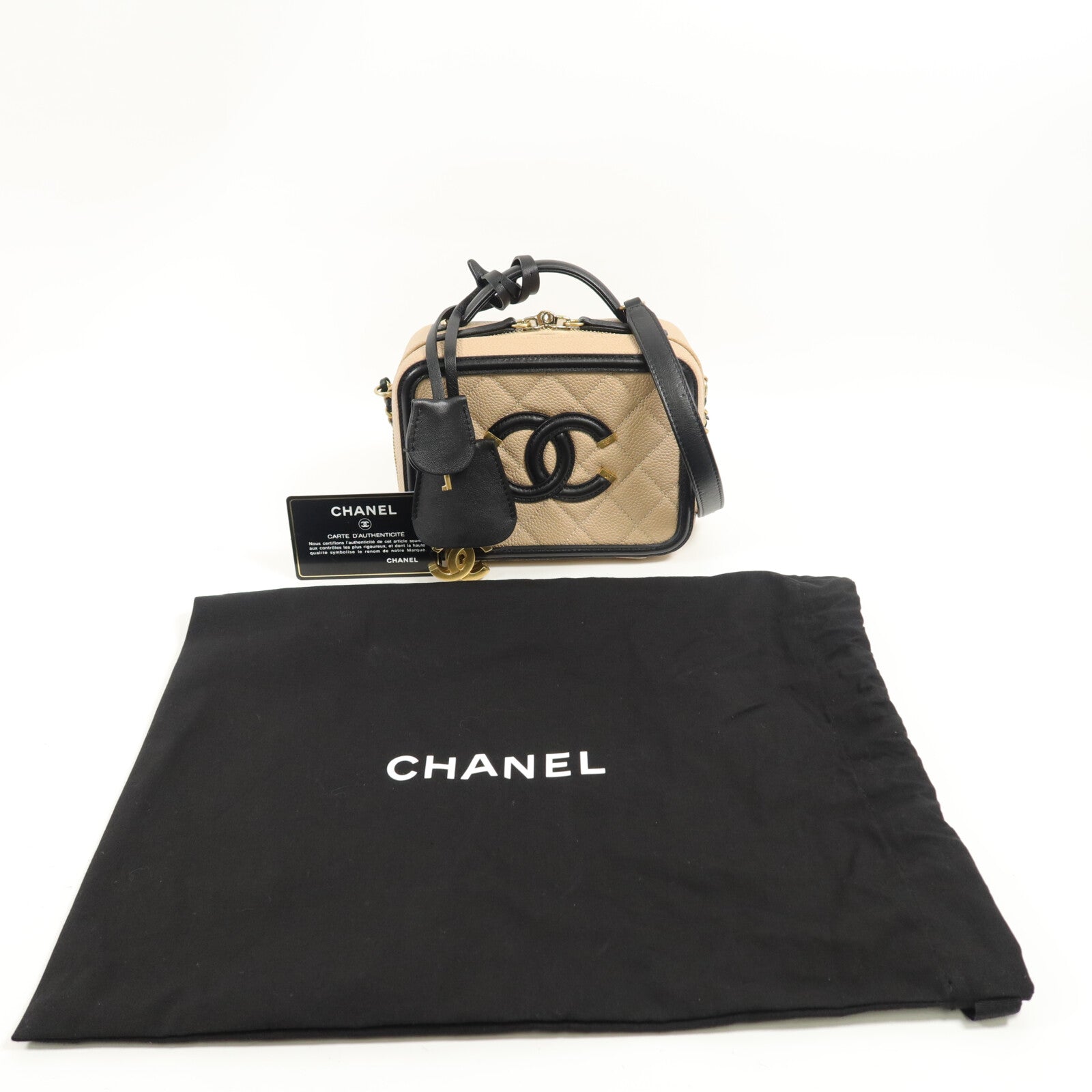 CHANEL 牛皮皮革CC Filigree Vanity Case Small手挽肩背兩用袋