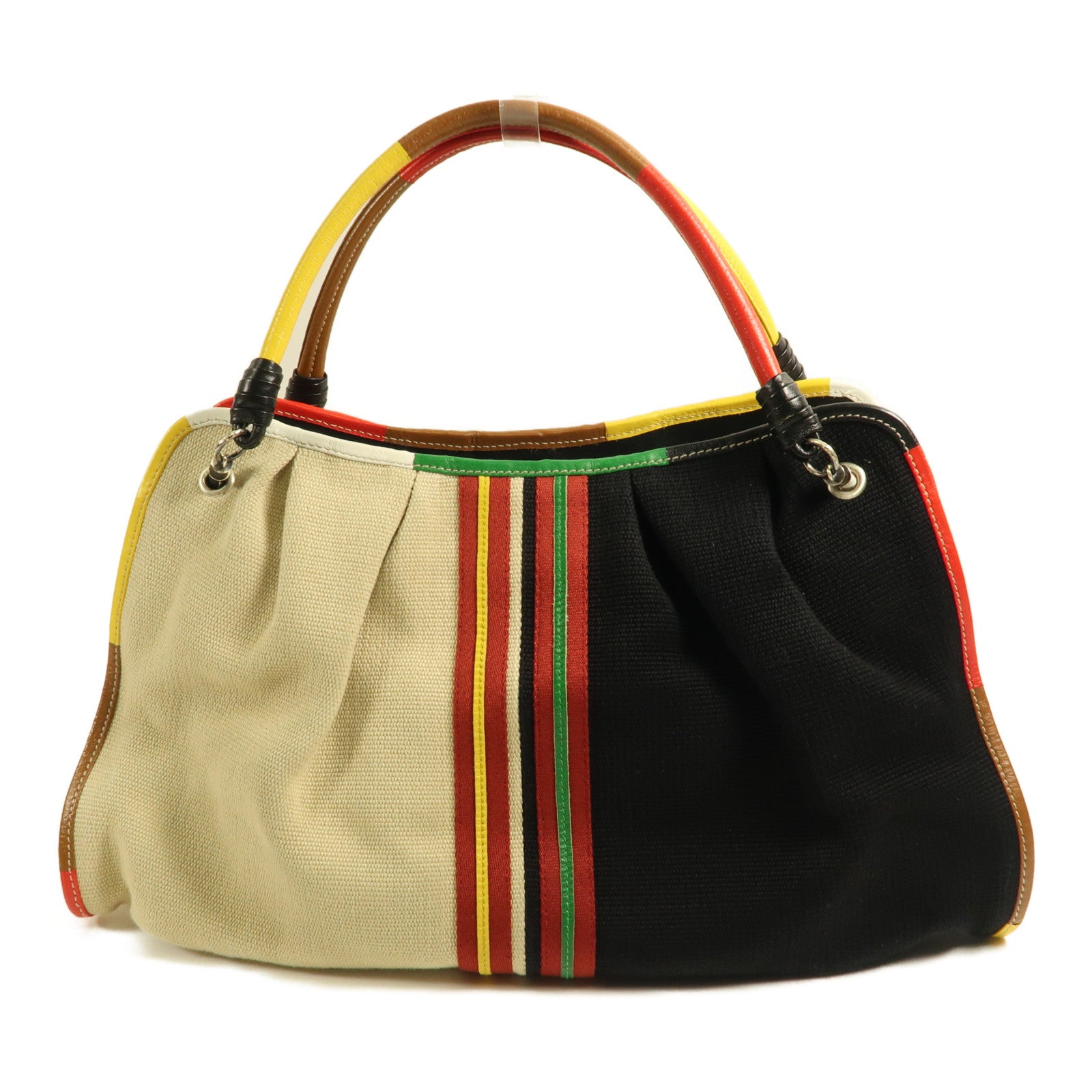 BOTTEGA VENETA 帆布Tote Bag銀扣手挽袋黑色/米色