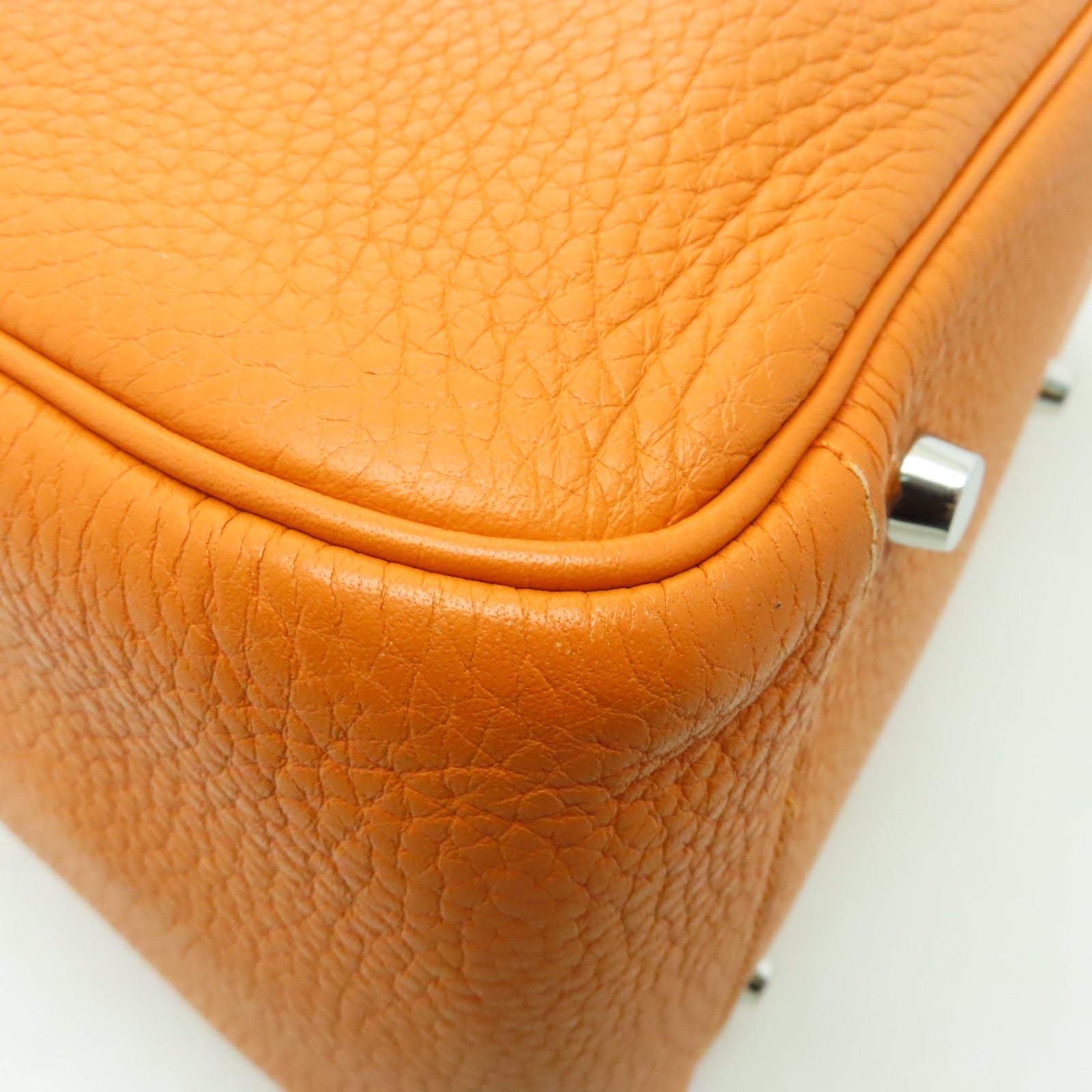 HERMES 【激減優惠】Clemence皮革Lindy 34銀扣手挽肩背兩用袋橙色