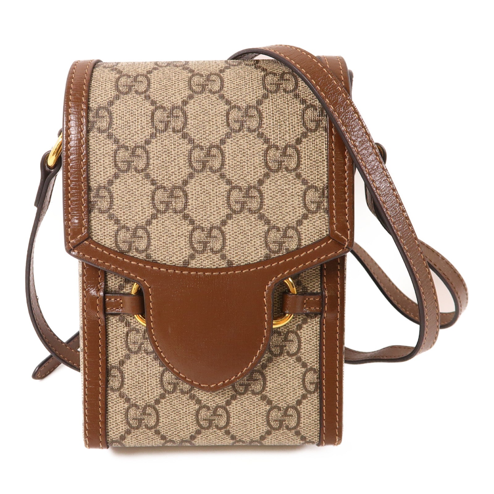 GUCCI 塗層帆布Shoulder Bag金扣肩背袋啡色