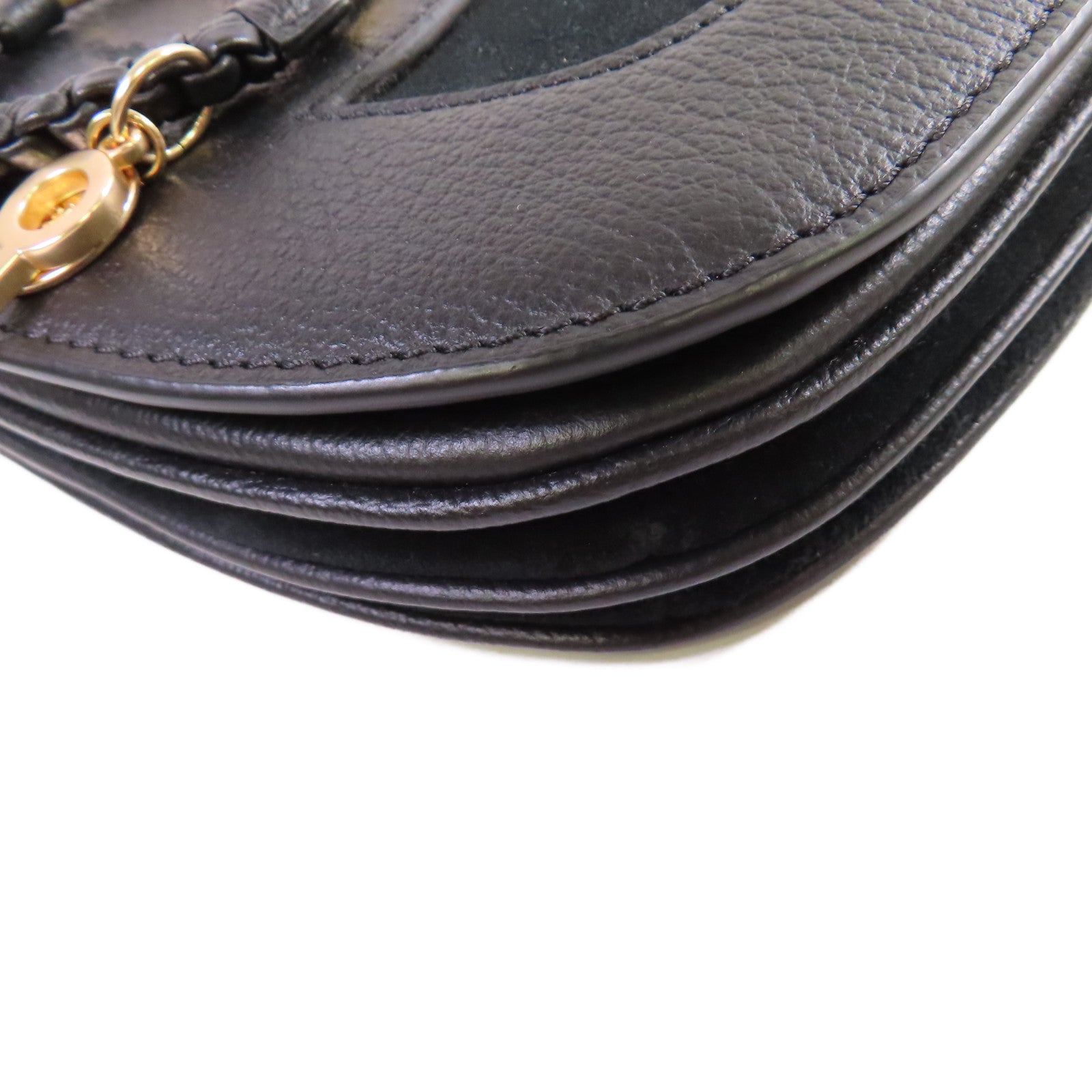 SEE BY CHLOE 麂皮皮革/牛皮皮革Hana Small Shoulder Bag金扣肩背袋黑色