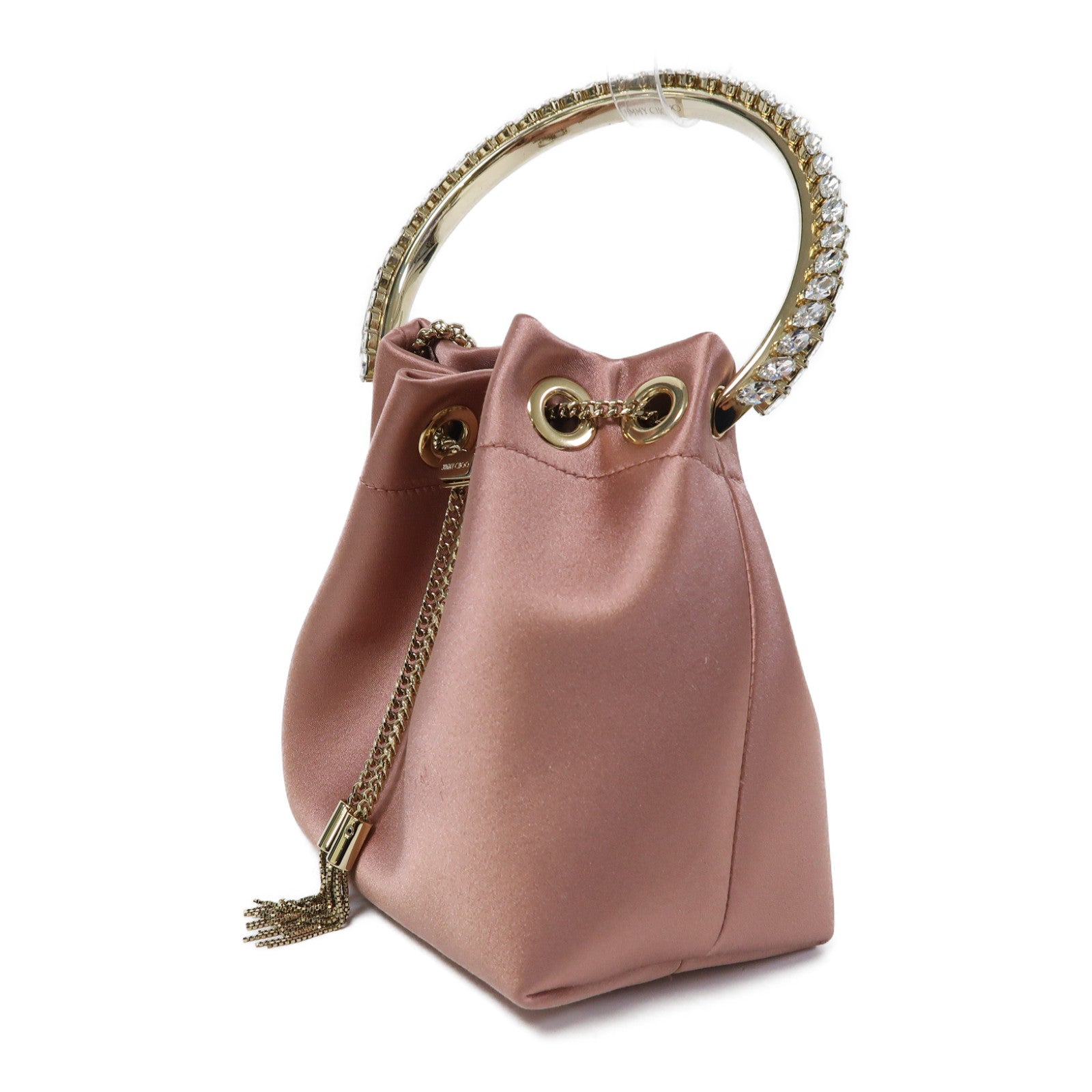 JIMMY CHOO 緞布2 Way Shoulder金扣手挽肩背兩用袋粉紅色