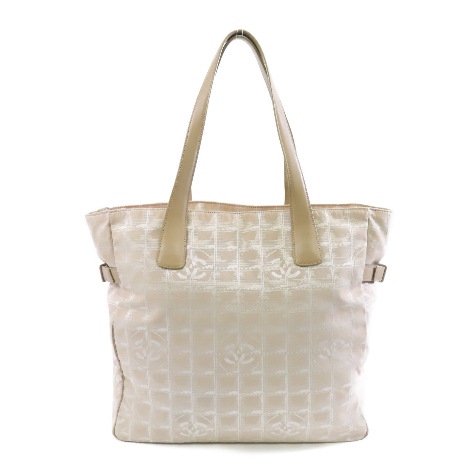 CHANEL 尼龍New Travel Line Tote銀扣肩背袋米色