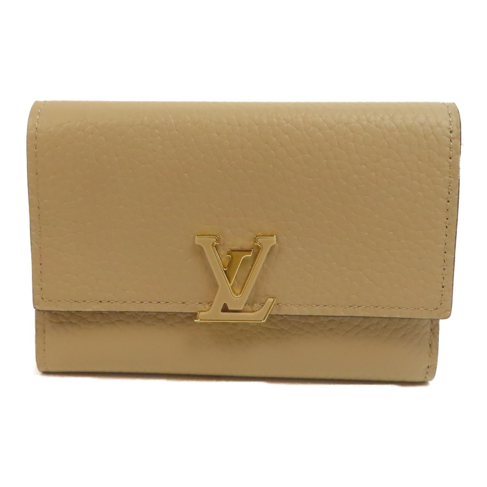 LOUIS VUITTON Taurillon Capucines Wallet金扣錢包杏色