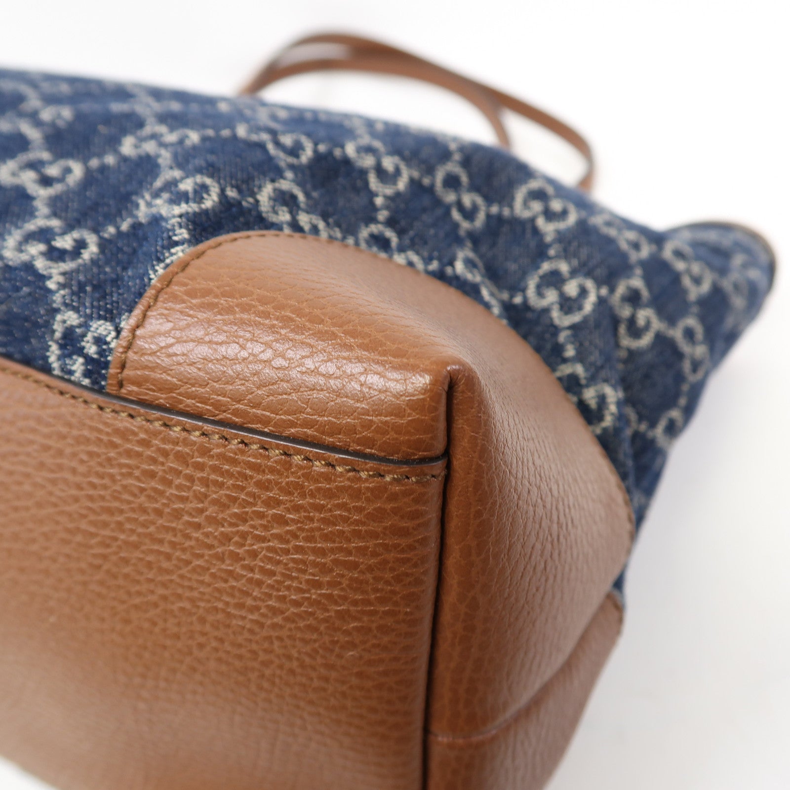 GUCCI 【激減優惠】牛仔布/皮革Tote Bag金扣肩背袋藍色