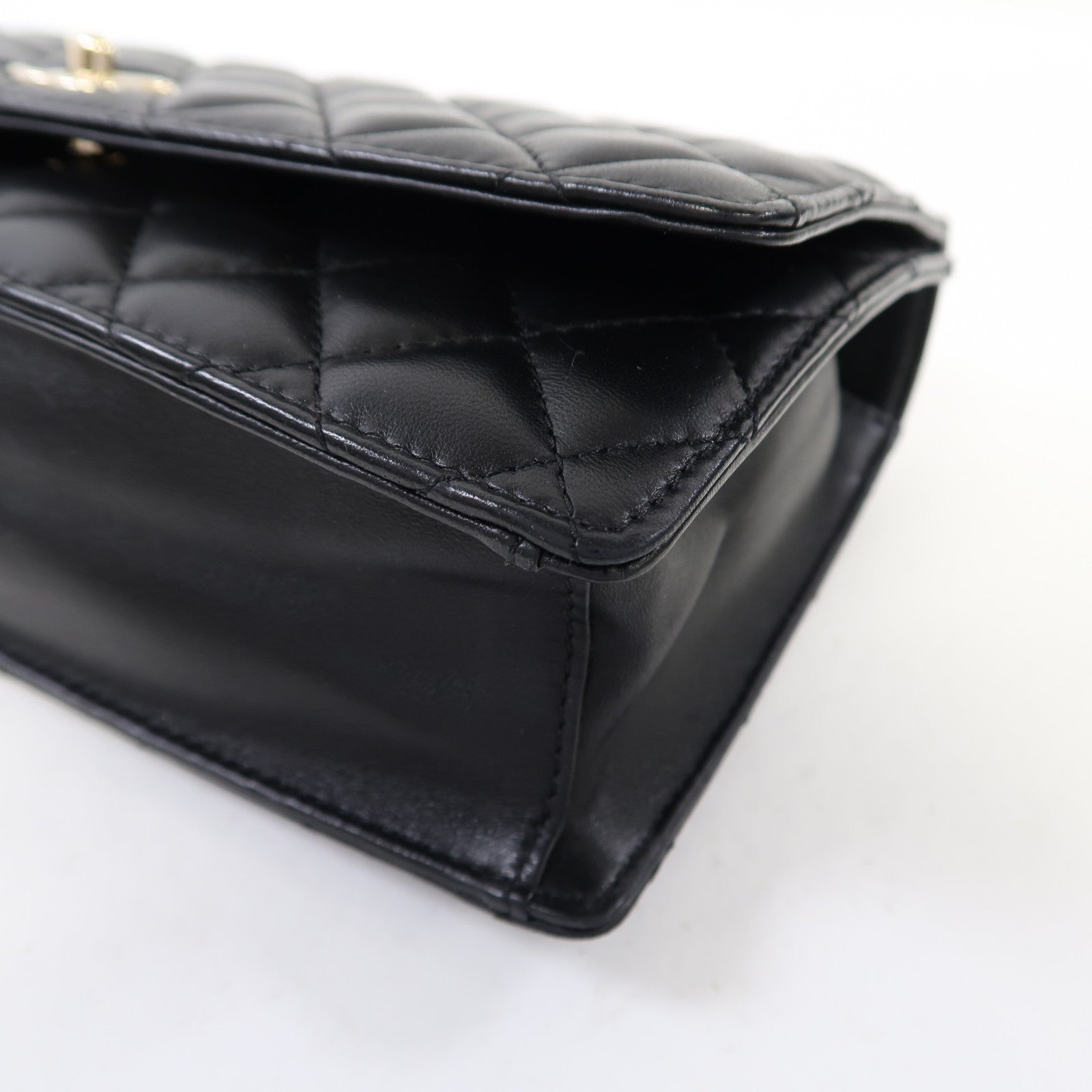 CHANEL 菱格羊皮皮革Shoulder Bag金扣手挽肩背兩用袋黑色
