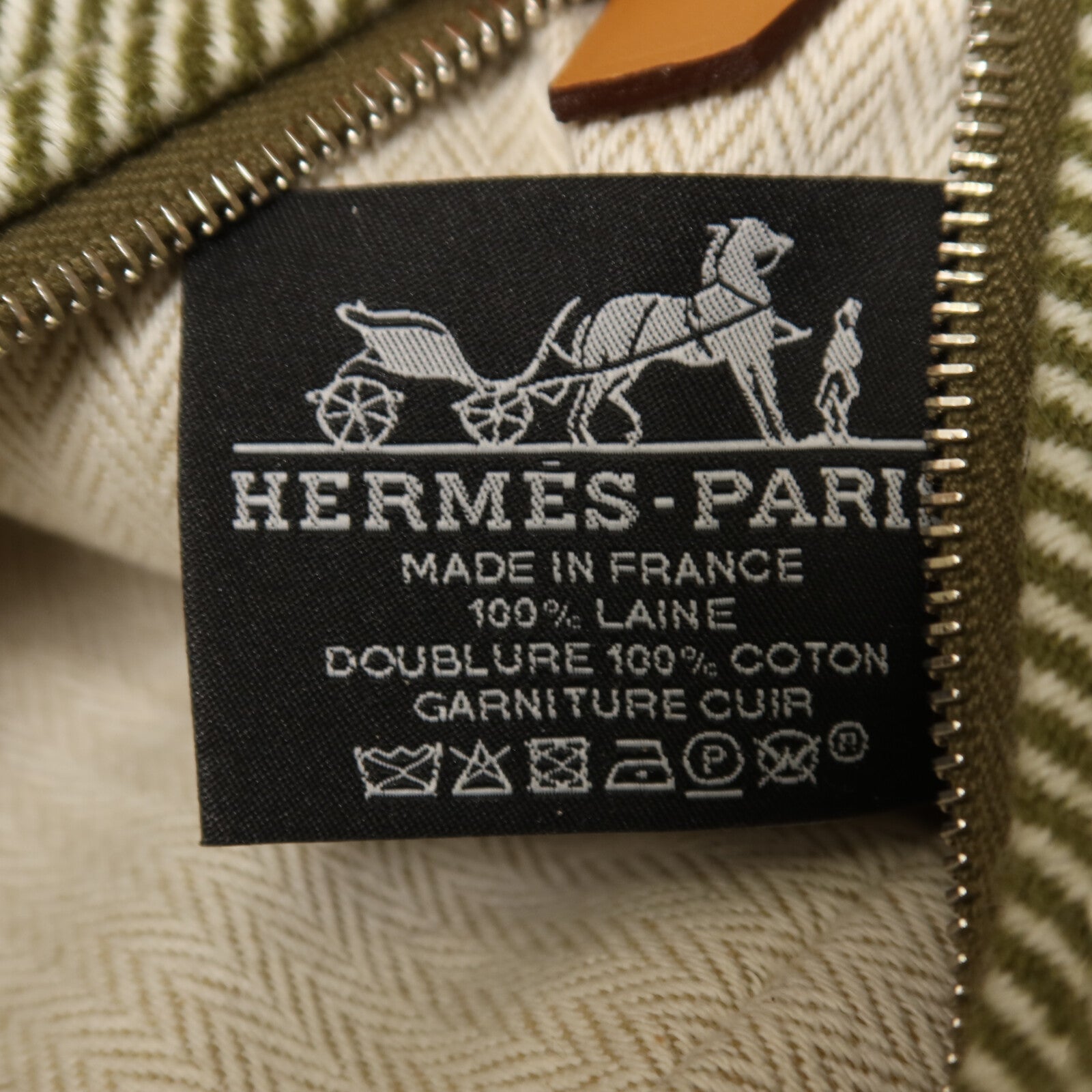 HERMES 帆布Bride-A Brac Cabriole PM銀扣手挽袋Green/Yellow/Beige