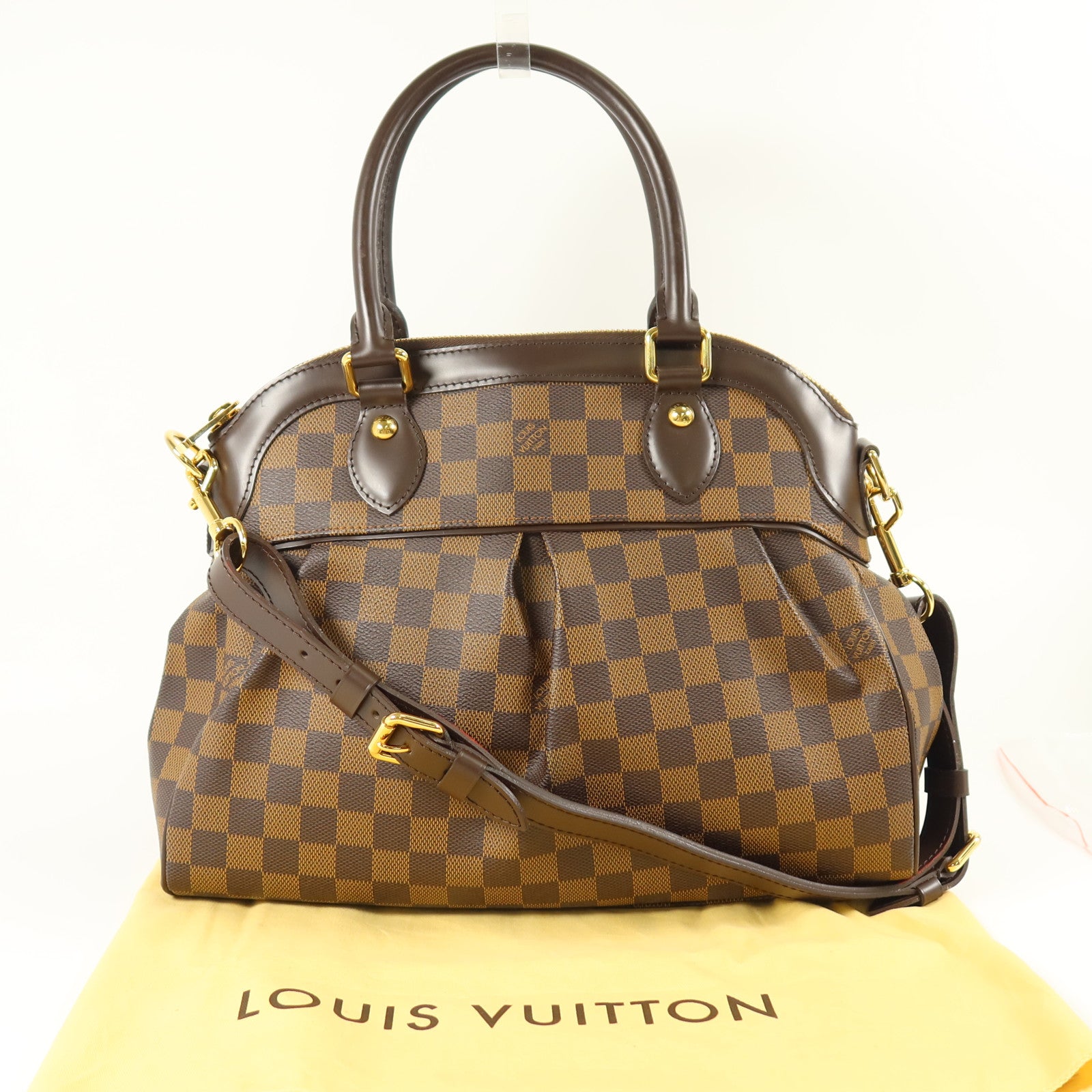 LOUIS VUITTON Damier Trevi金扣手挽肩背兩用袋
