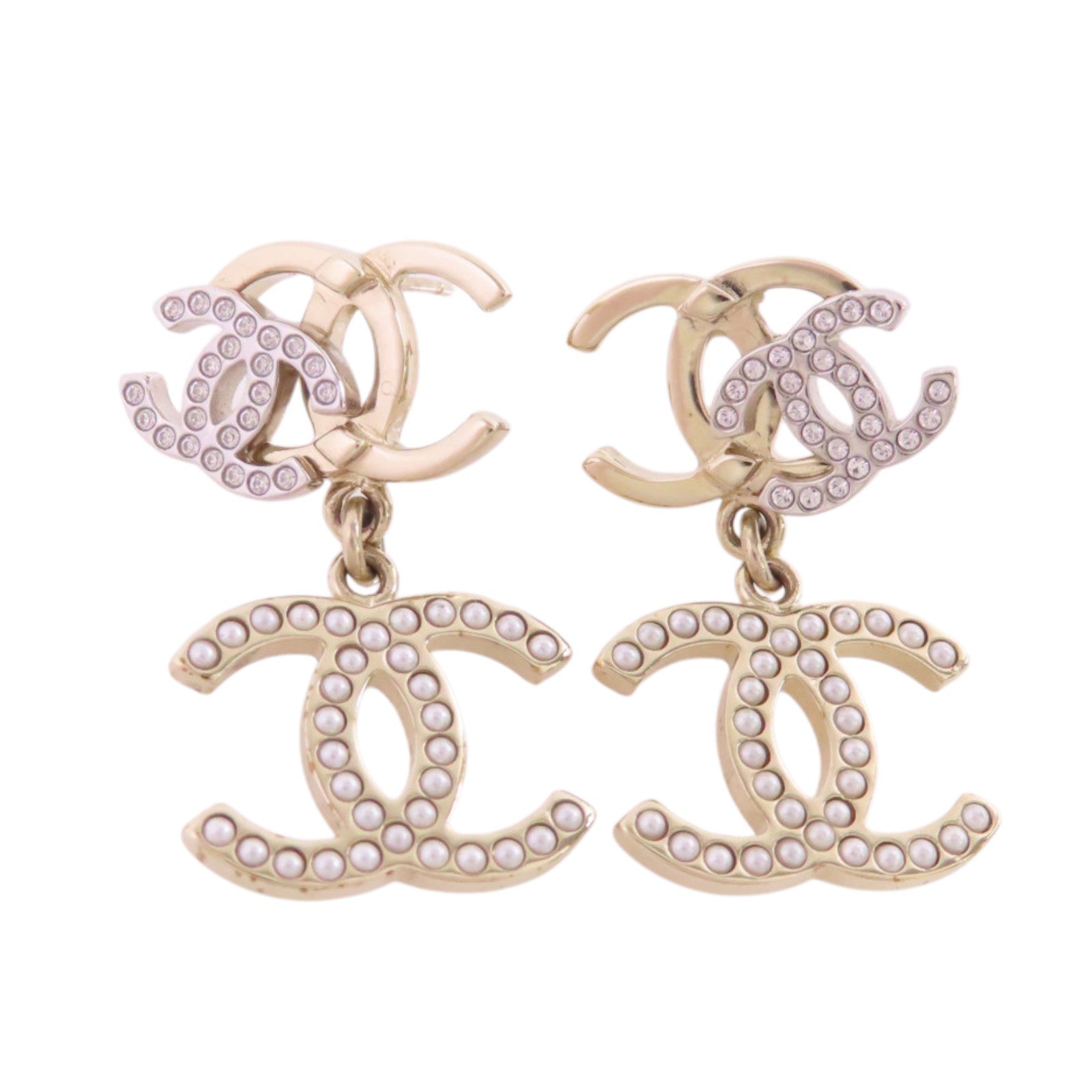 CHANEL 金屬/水鑽/仿珍珠CC Earrings金扣耳環