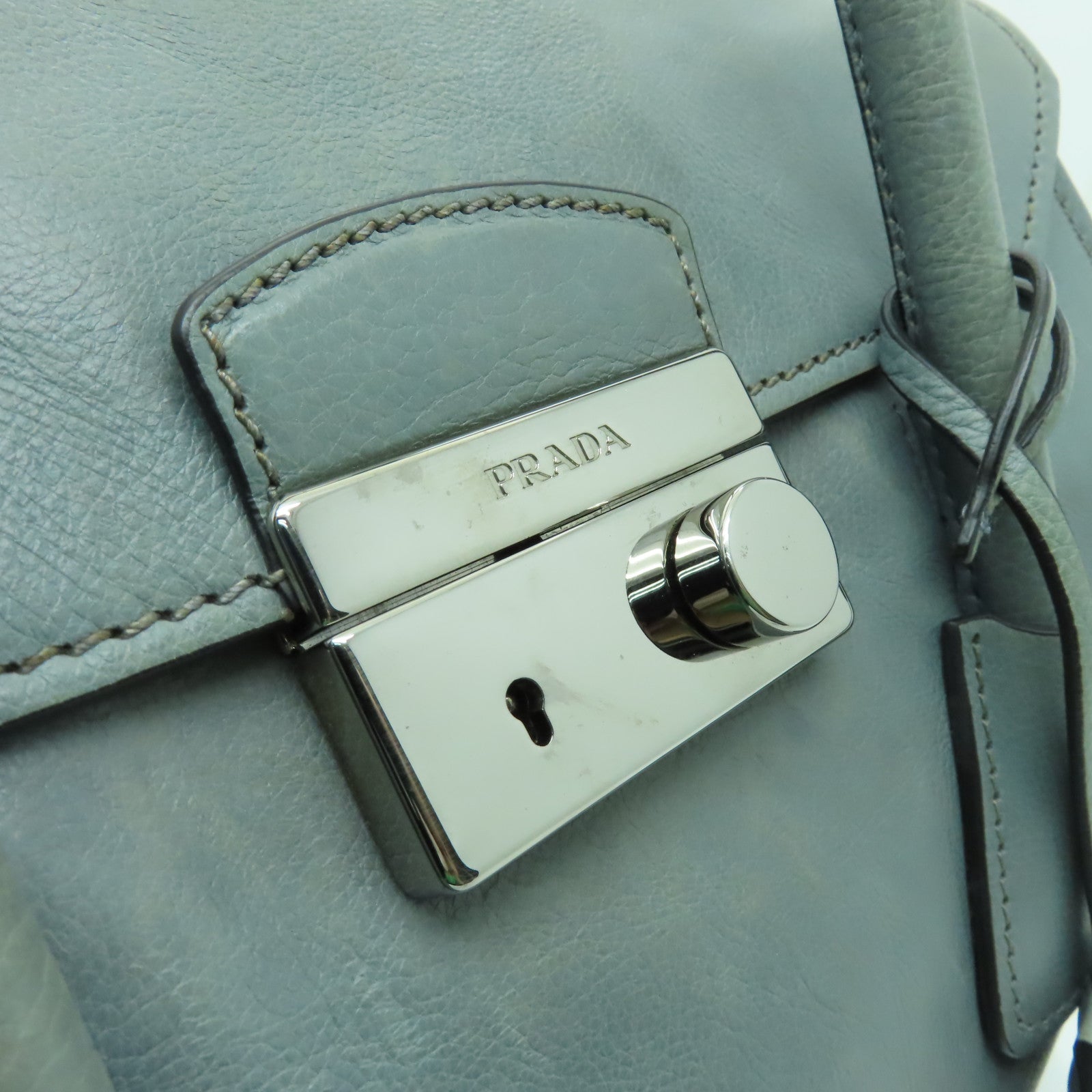 PRADA 【清倉大減價】牛皮皮革2 Way Shoulder Bag銀扣手挽肩背兩用袋海藍色